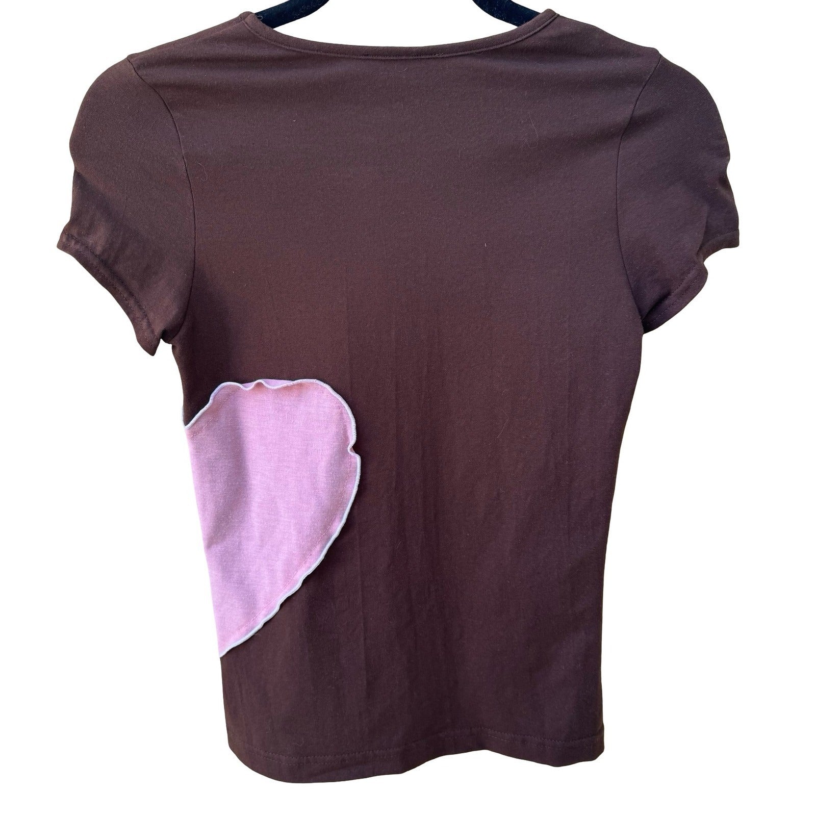 Fidel Jennifer Scott Y2K Coquette Balletcore Heart Patch Baby Tee Shirt Brown S