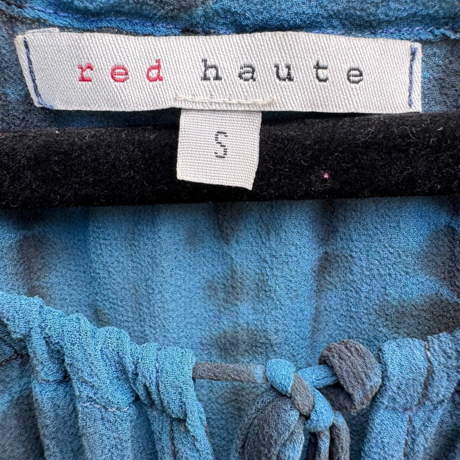 Red Haute Boho Coastal Ethereal Shibori Tie Dye Wrap Front Flowy Blouse Blue S