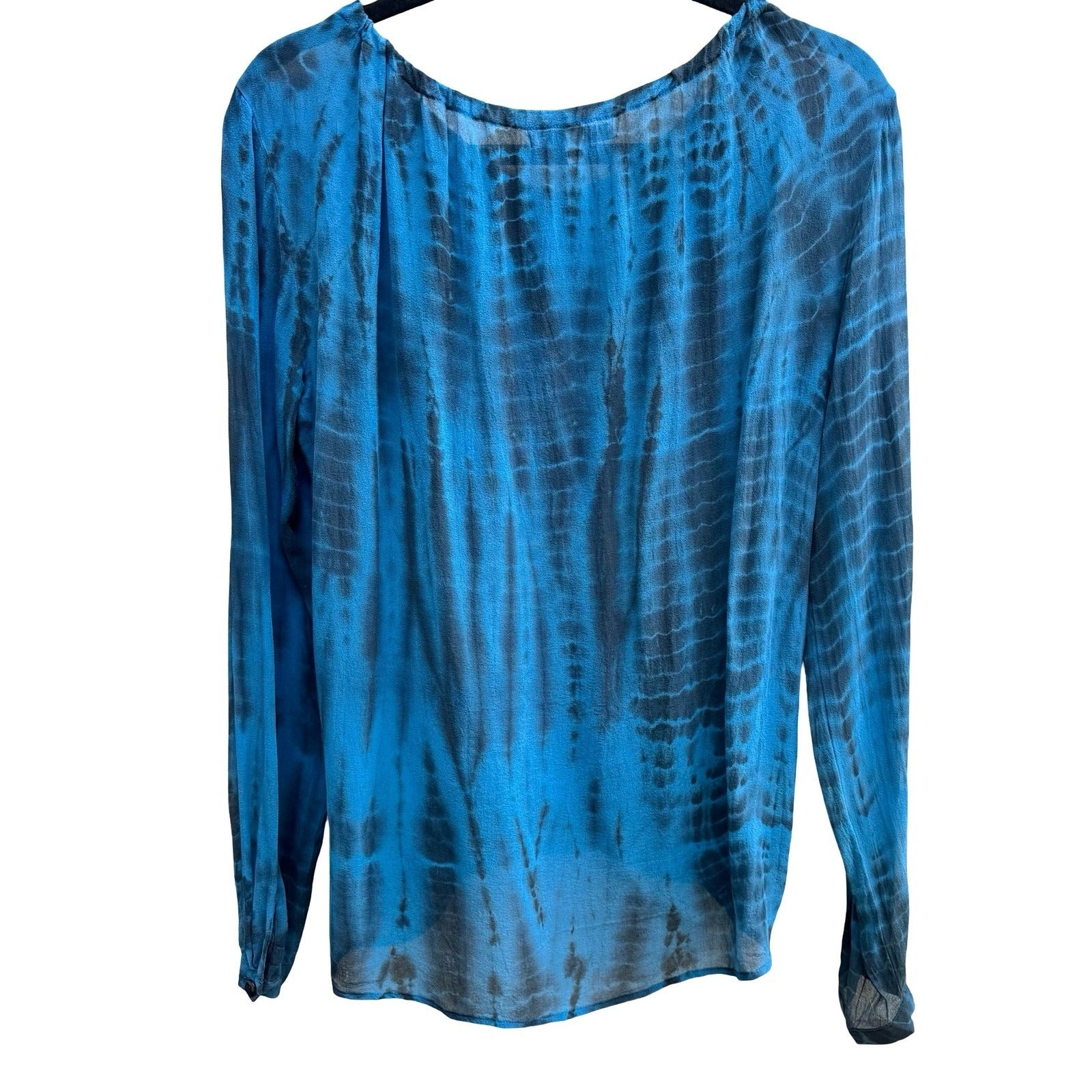 Red Haute Boho Coastal Ethereal Shibori Tie Dye Wrap Front Flowy Blouse Blue S
