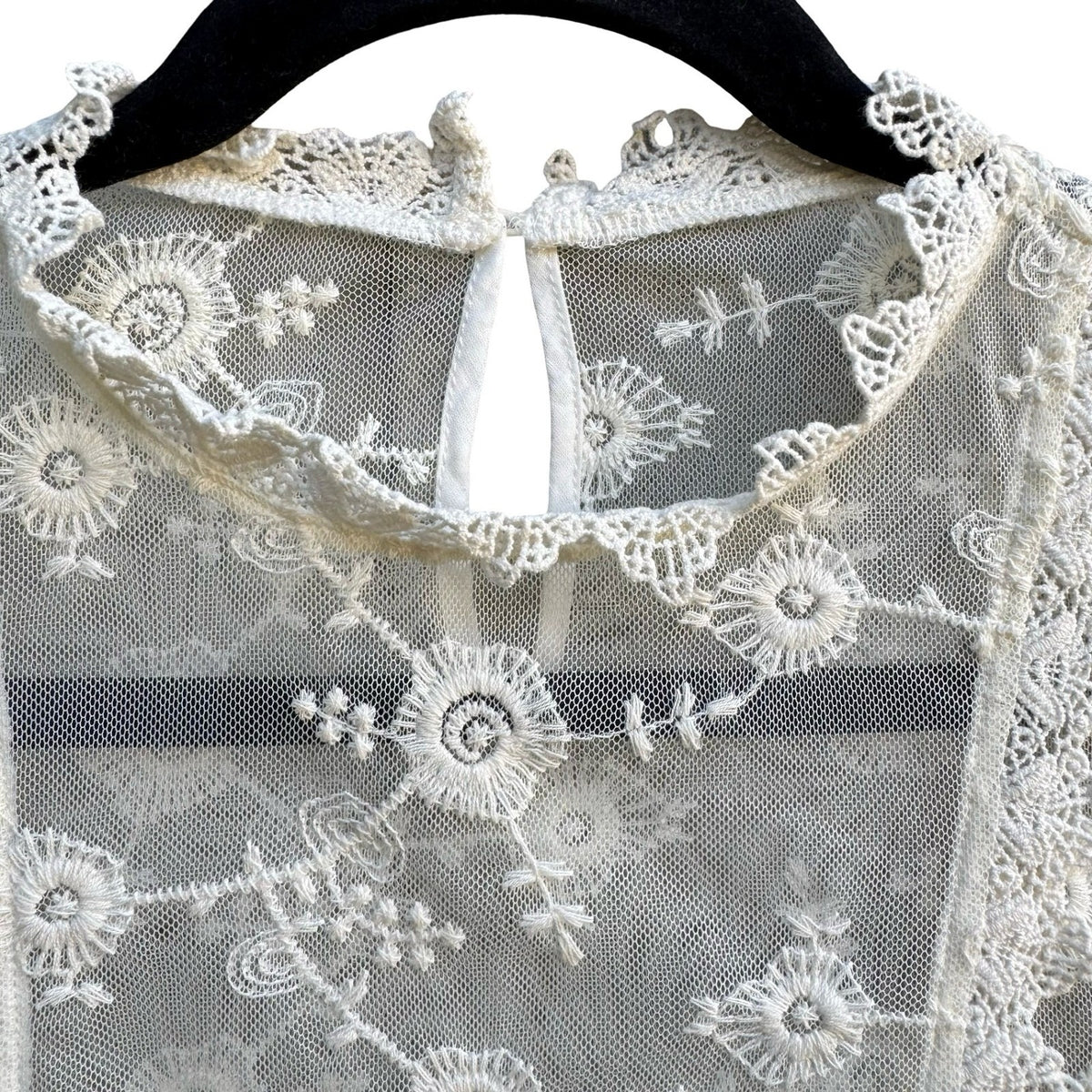 Forever 21 Coquette Sheer Floral Lace Mesh Victorian Dainty Boho Bridal Blouse S