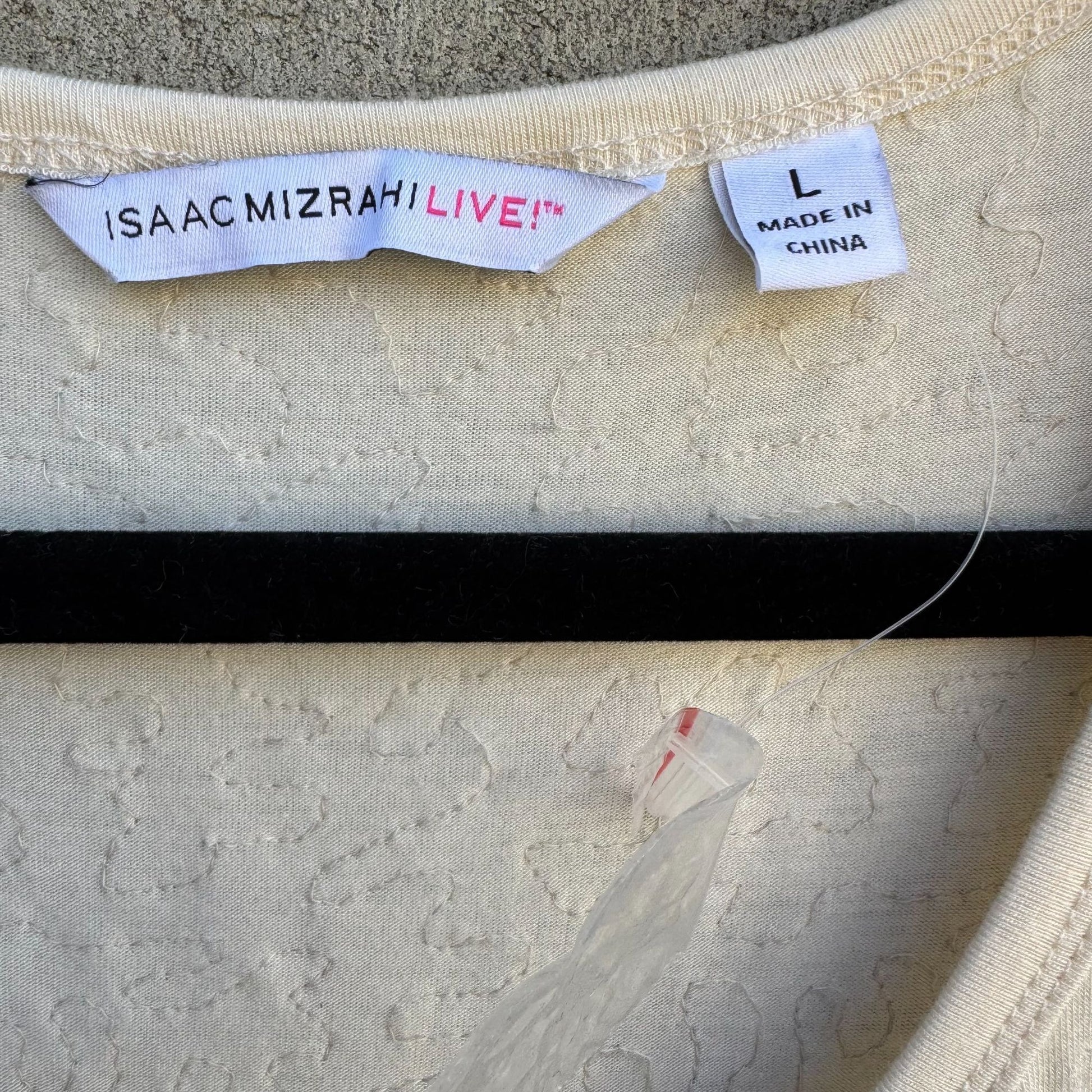 Isaac Mizrahi Live! Ivory Sequin Short Sleeve Scoop Neck Womens Party Shirt L