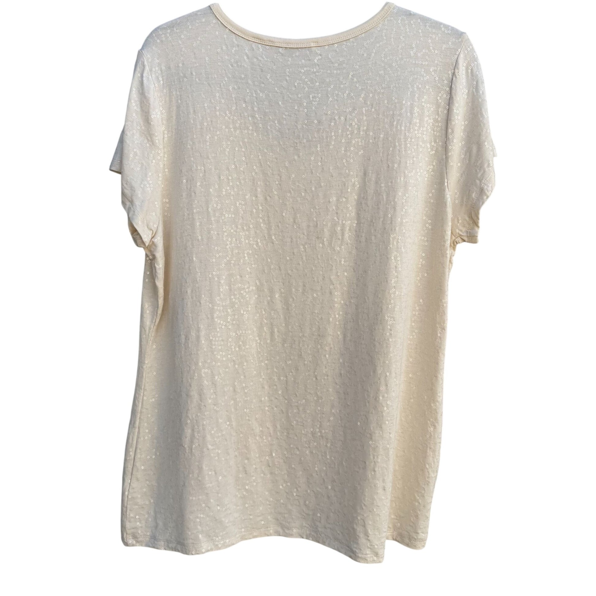 Isaac Mizrahi Live! Ivory Sequin Short Sleeve Scoop Neck Womens Party Shirt L