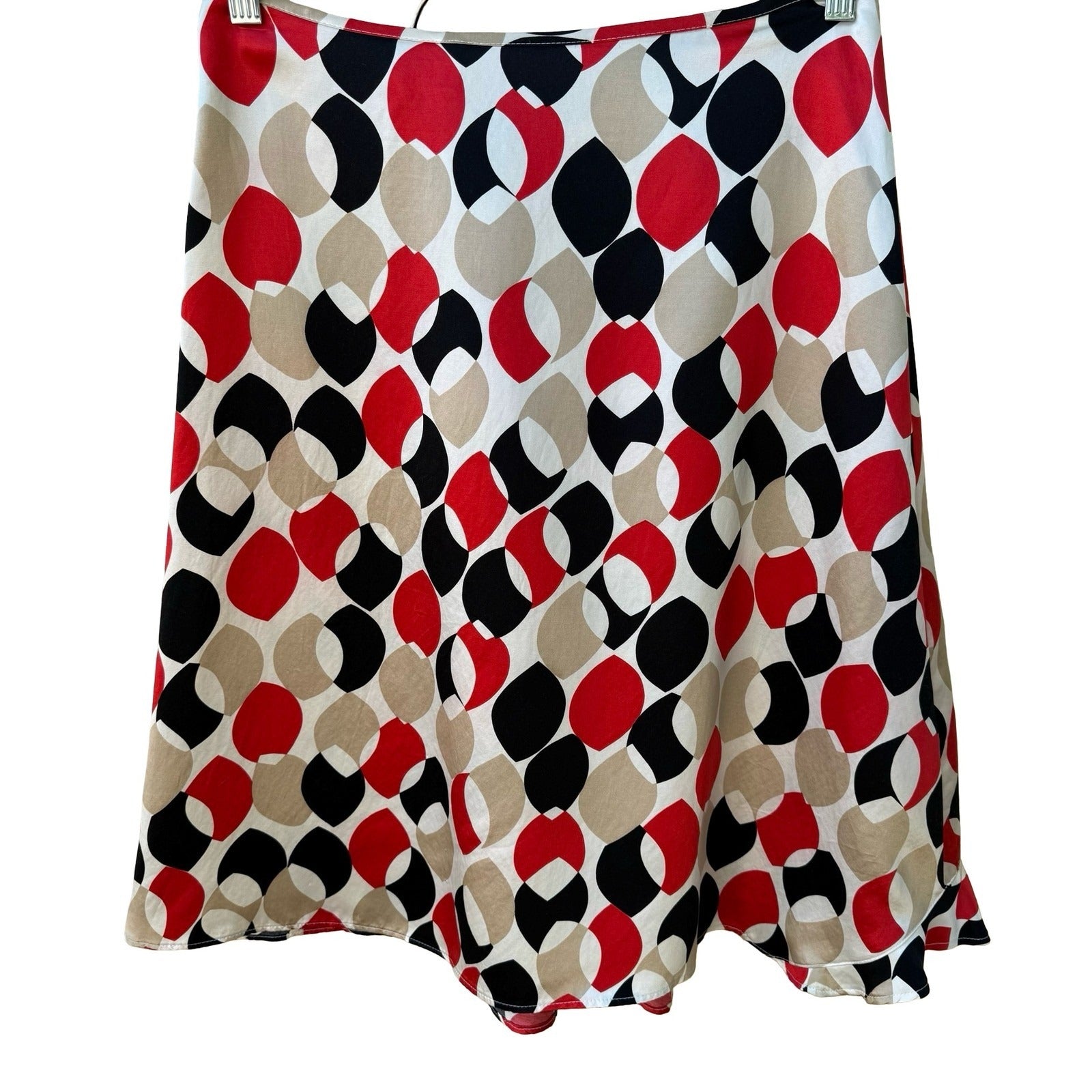 Mod Retro Parisian Designer Geometric Leaf Print Silk Wrap Midi Skirt Ruffle
