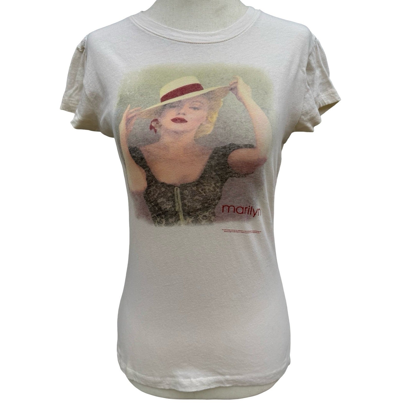 Vintage 2005 Marilyn Monroe Graphic T-Shirt Cream Y2K Baby Tee Small Pinup Retro