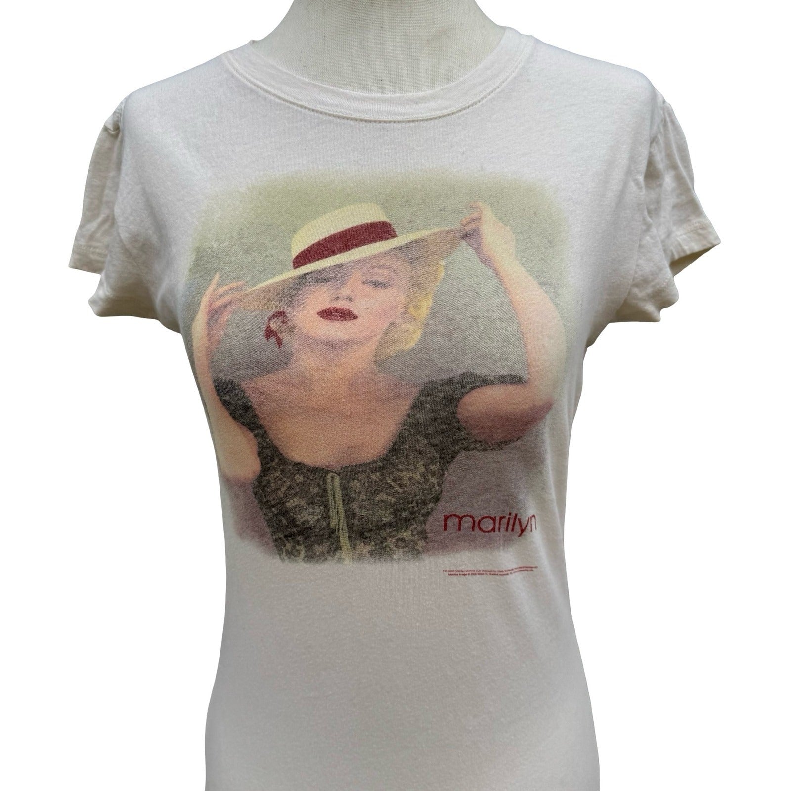 Vintage 2005 Marilyn Monroe Graphic T-Shirt Cream Y2K Baby Tee Small Pinup Retro