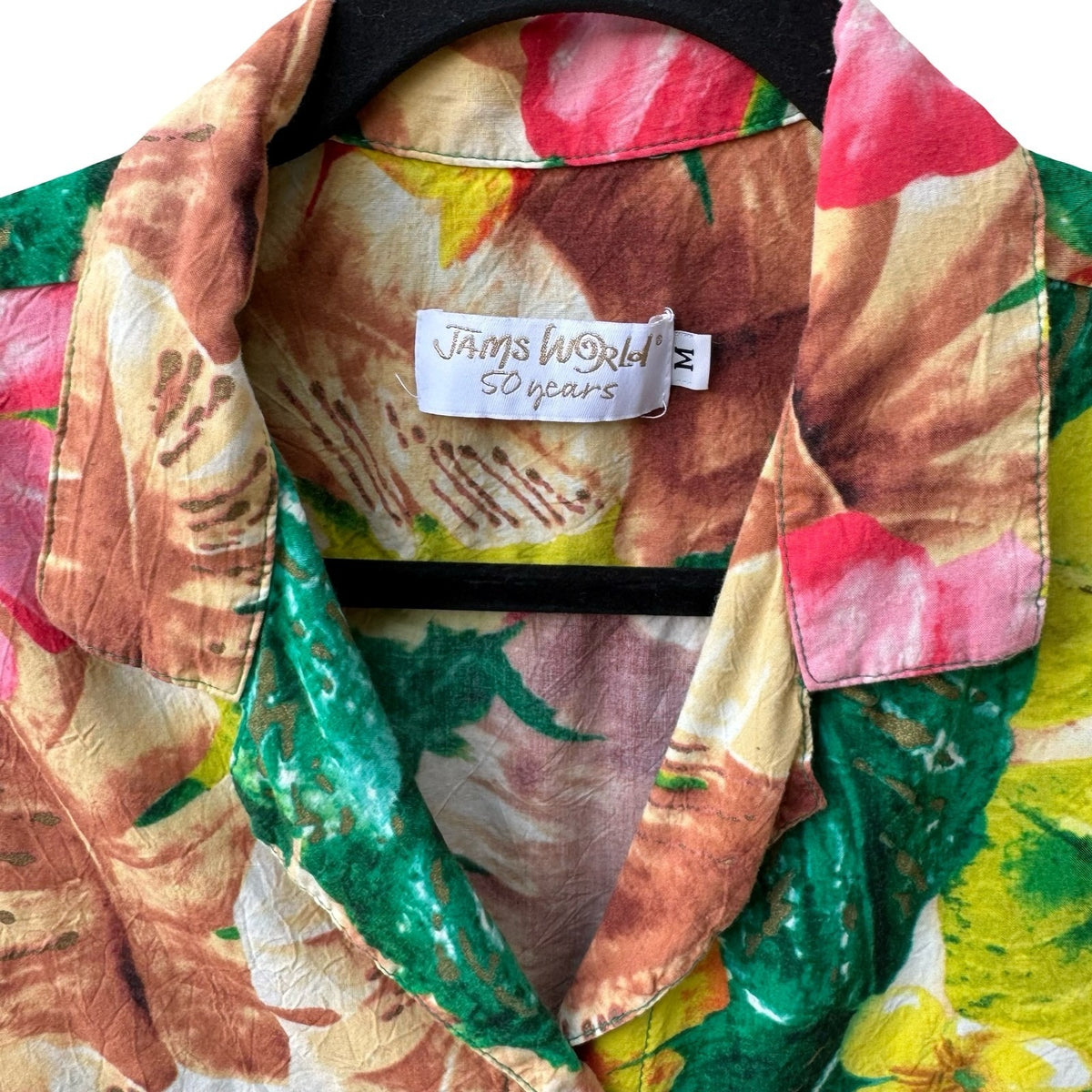 Jams World Florabunda Floral Tropical Aloha Camp Shirt Island Resortwear Beach M