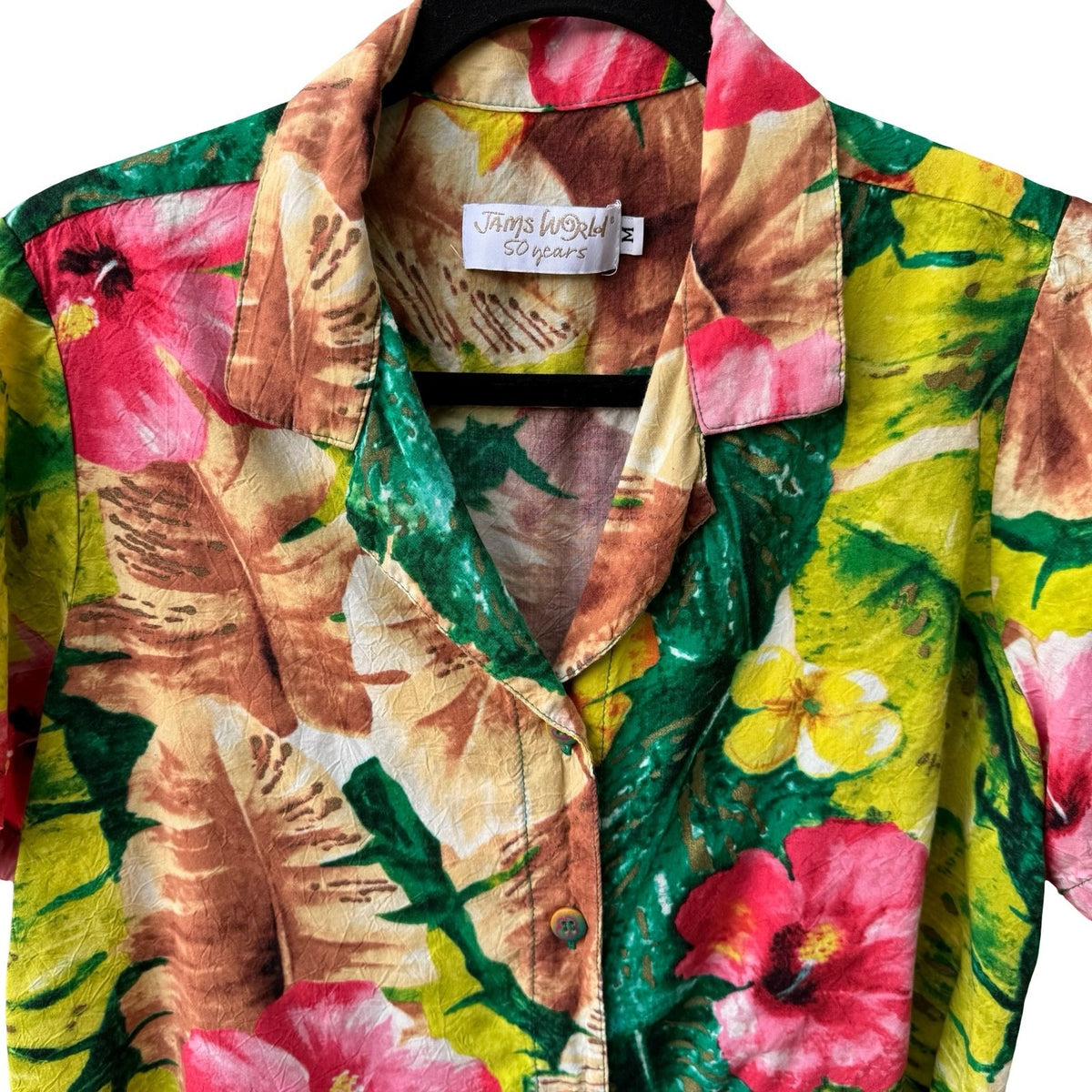 Jams World Florabunda Floral Tropical Aloha Camp Shirt Island Resortwear Beach M