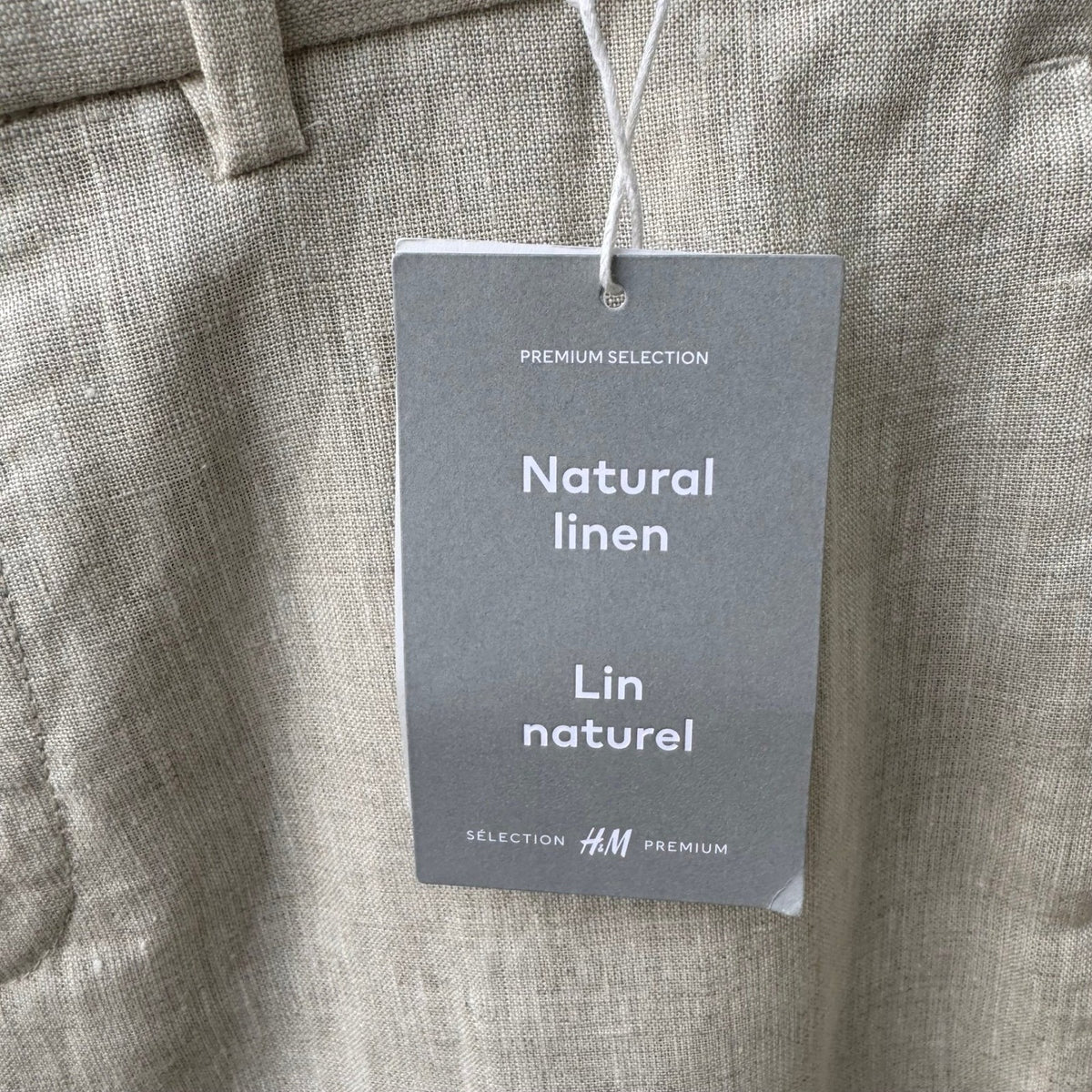 H&M Premium Selection Coastal Slim Fit Natural Linen Trousers Tan Mens 30R NWT