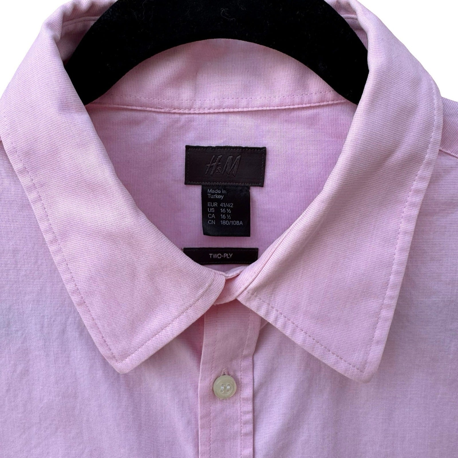 HM Mens Pink Two-Ply Cotton Long Sleeve Button Down Dress Shirt Size 16.5 Preppy