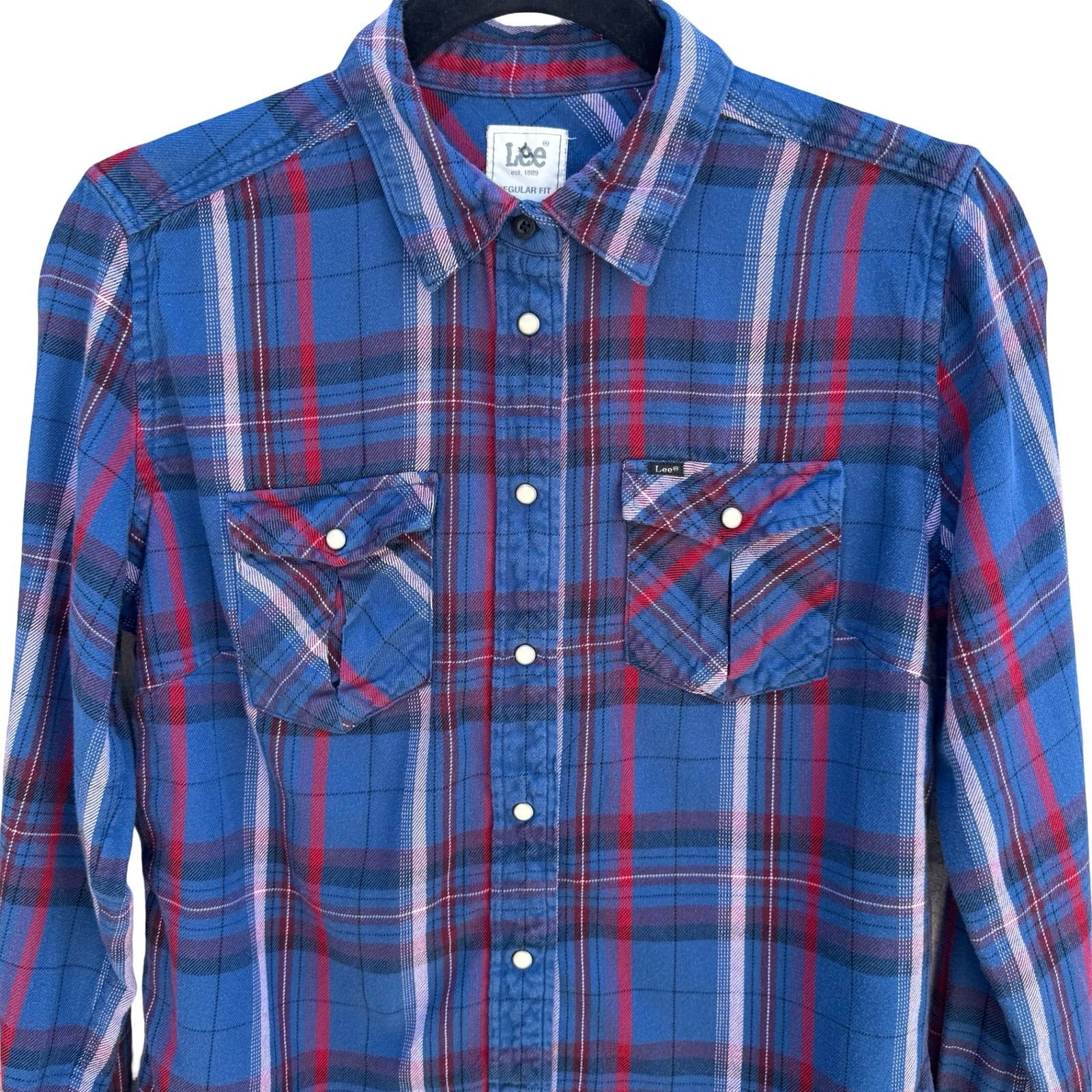 Lee Western Flannel Shirt Plaid Pearl Snap Country Cowgirl Americana Womens S