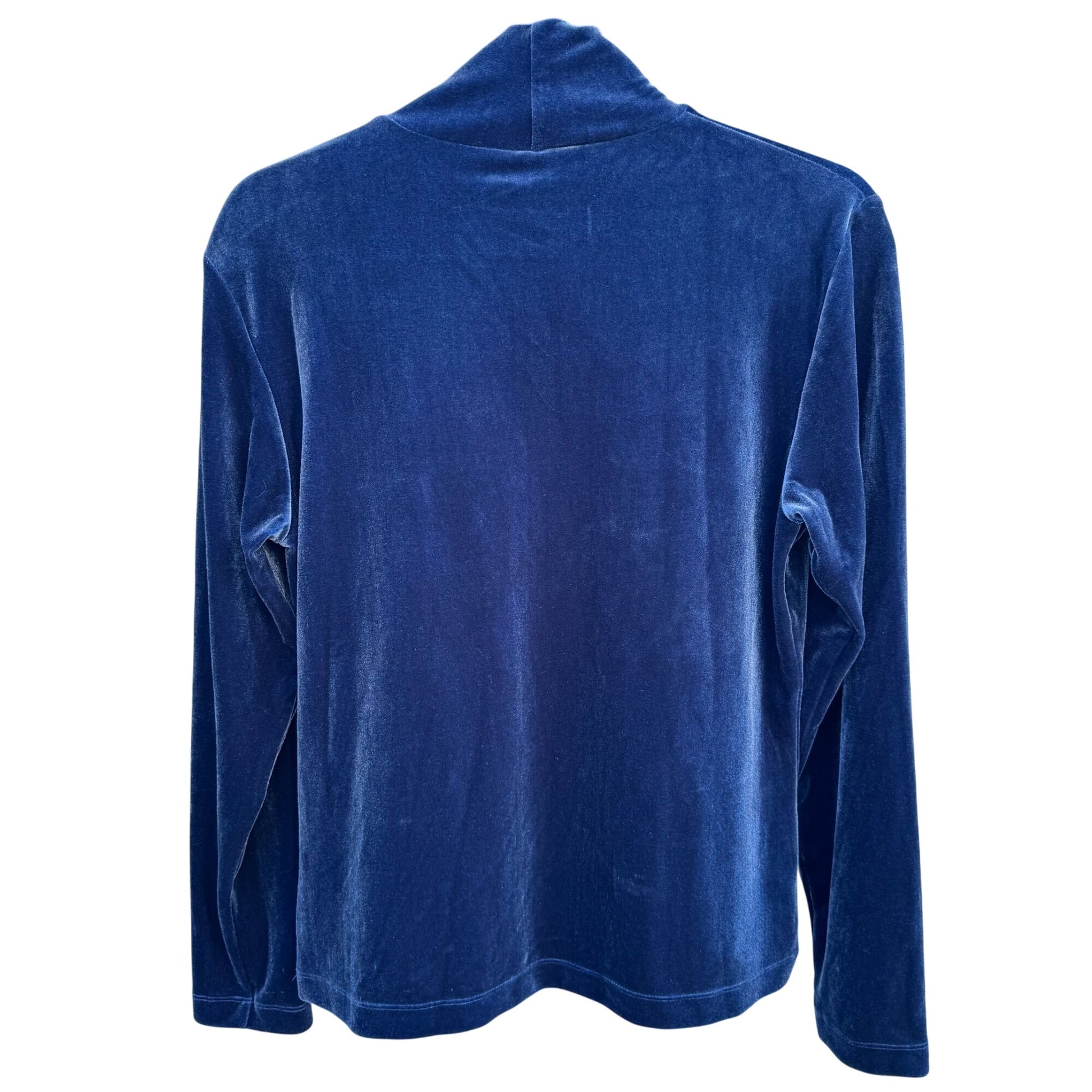 Lands End Vintage Womens Blue Velour Long Sleeve Turtleneck Mock Neck Shirt M