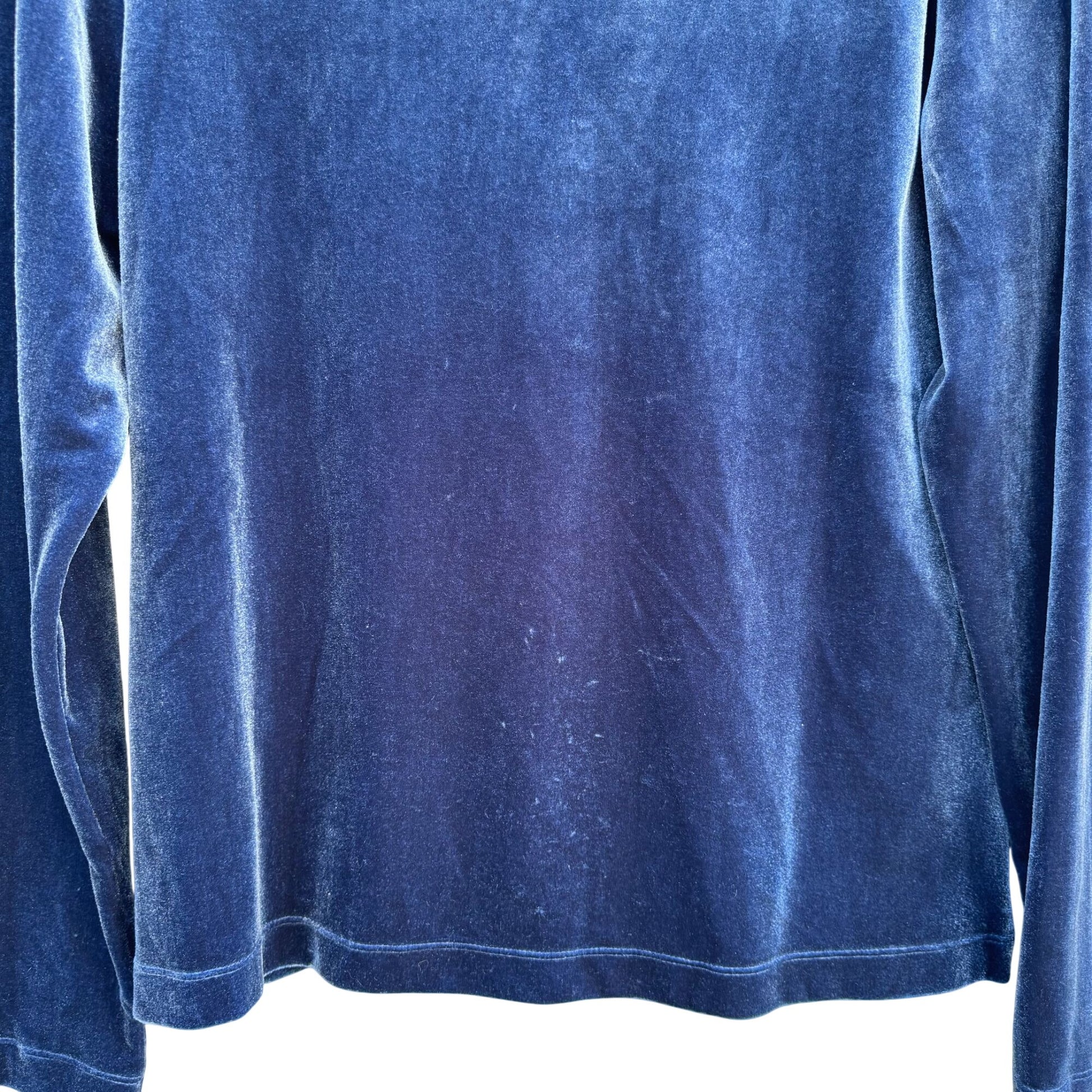 Lands End Vintage Womens Blue Velour Long Sleeve Turtleneck Mock Neck Shirt M