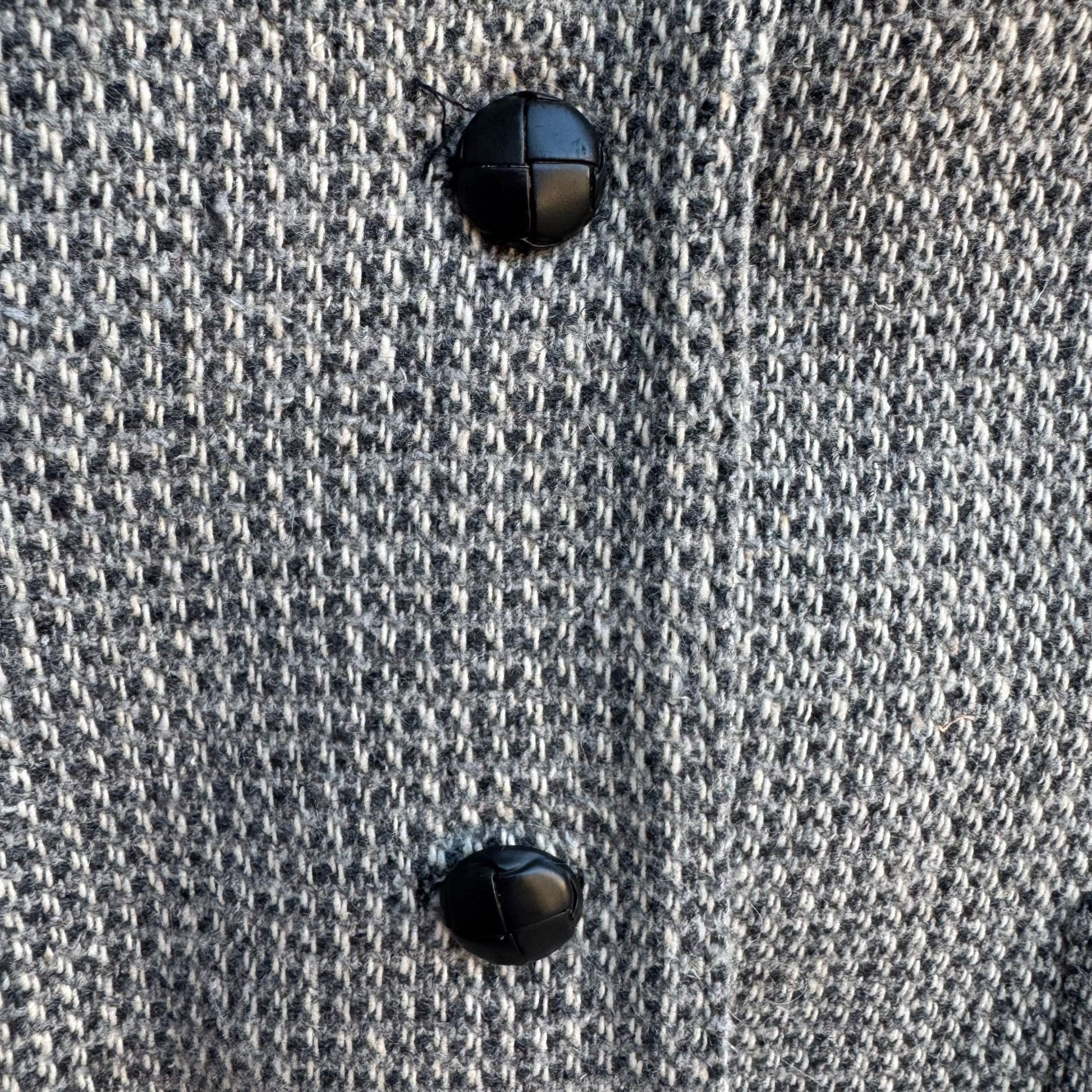 Vintage 80s Gray Herringbone Womens L Blazer Jacket Wool Tweed Leather Buttons