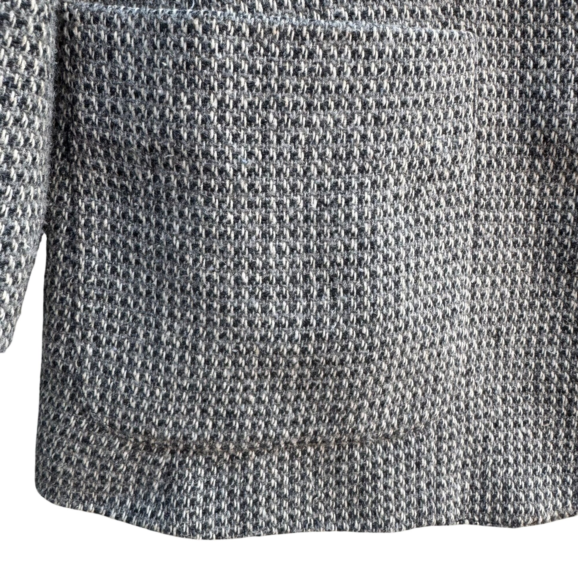 Vintage 80s Gray Herringbone Womens L Blazer Jacket Wool Tweed Leather Buttons