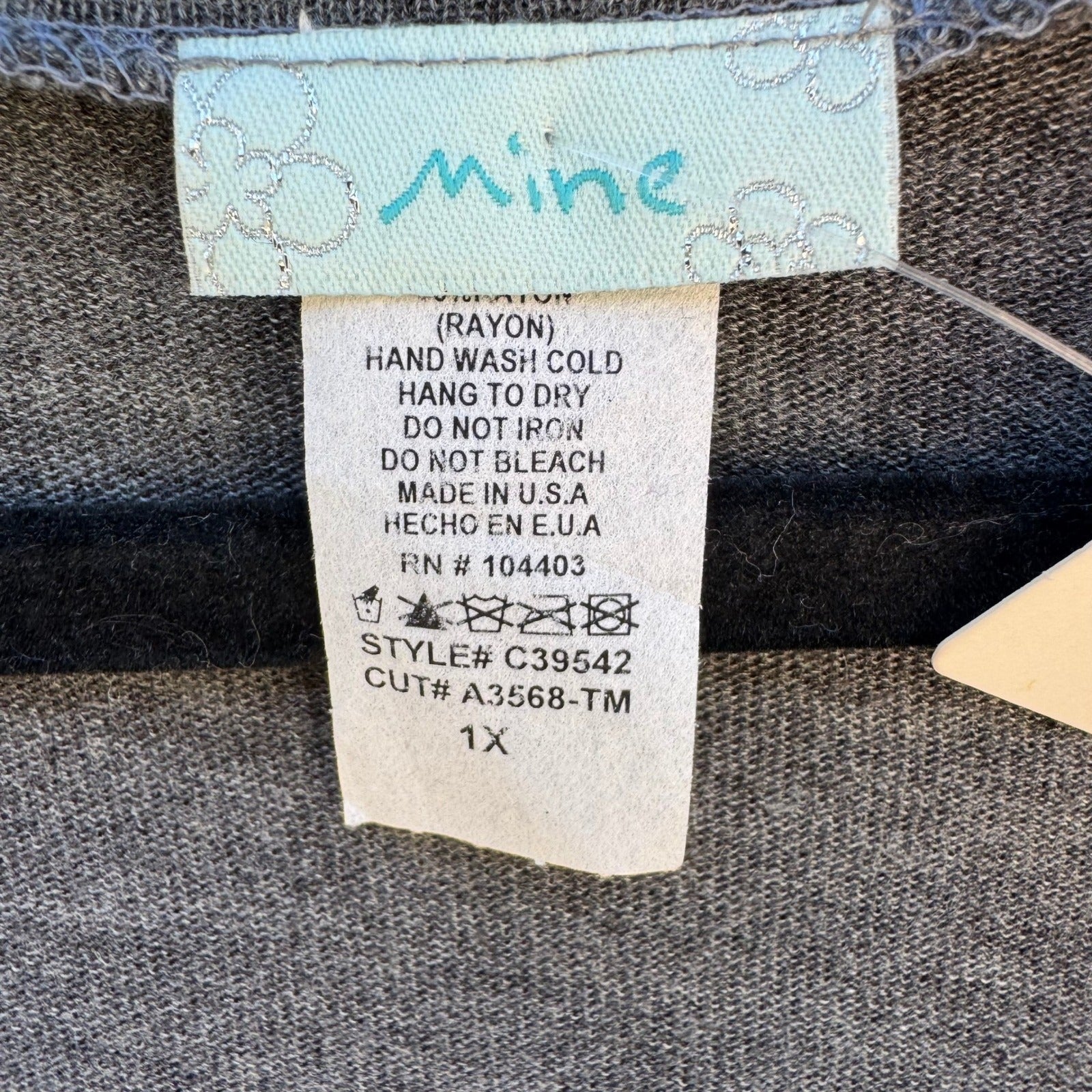 Mine Y2K Eclectic 3/4 Sleeve V-Neck Henley Top Plaid Buttons Gray Womens 1X NEW