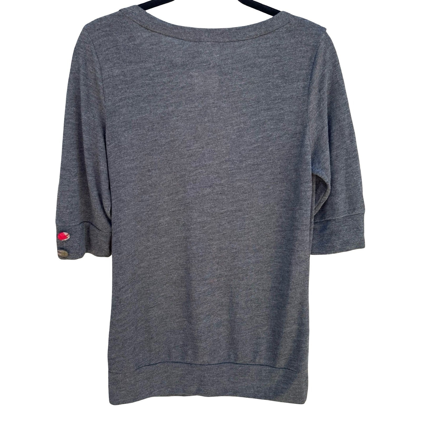 Mine Y2K Eclectic 3/4 Sleeve V-Neck Henley Top Plaid Buttons Gray Womens 1X NEW