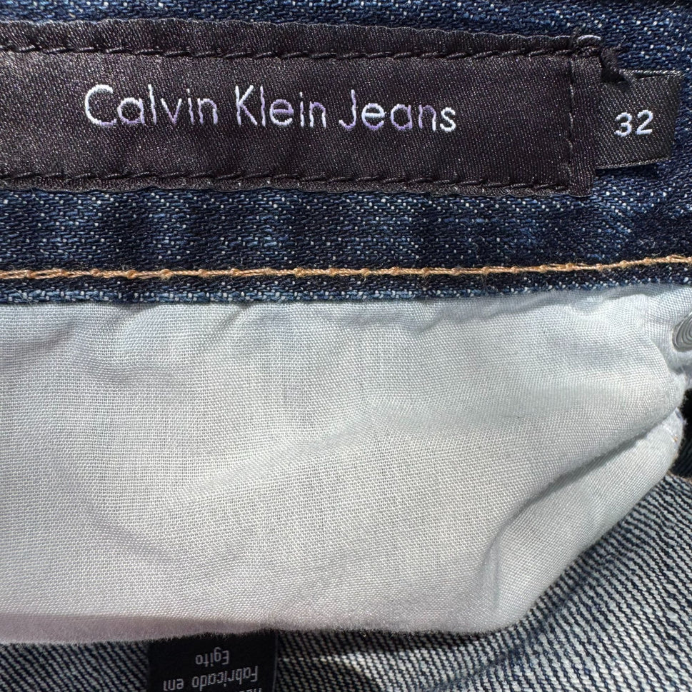 Calvin Klein Mens Dark Wash Relaxed Fit Cotton Straight Leg Denim Jeans 32x32