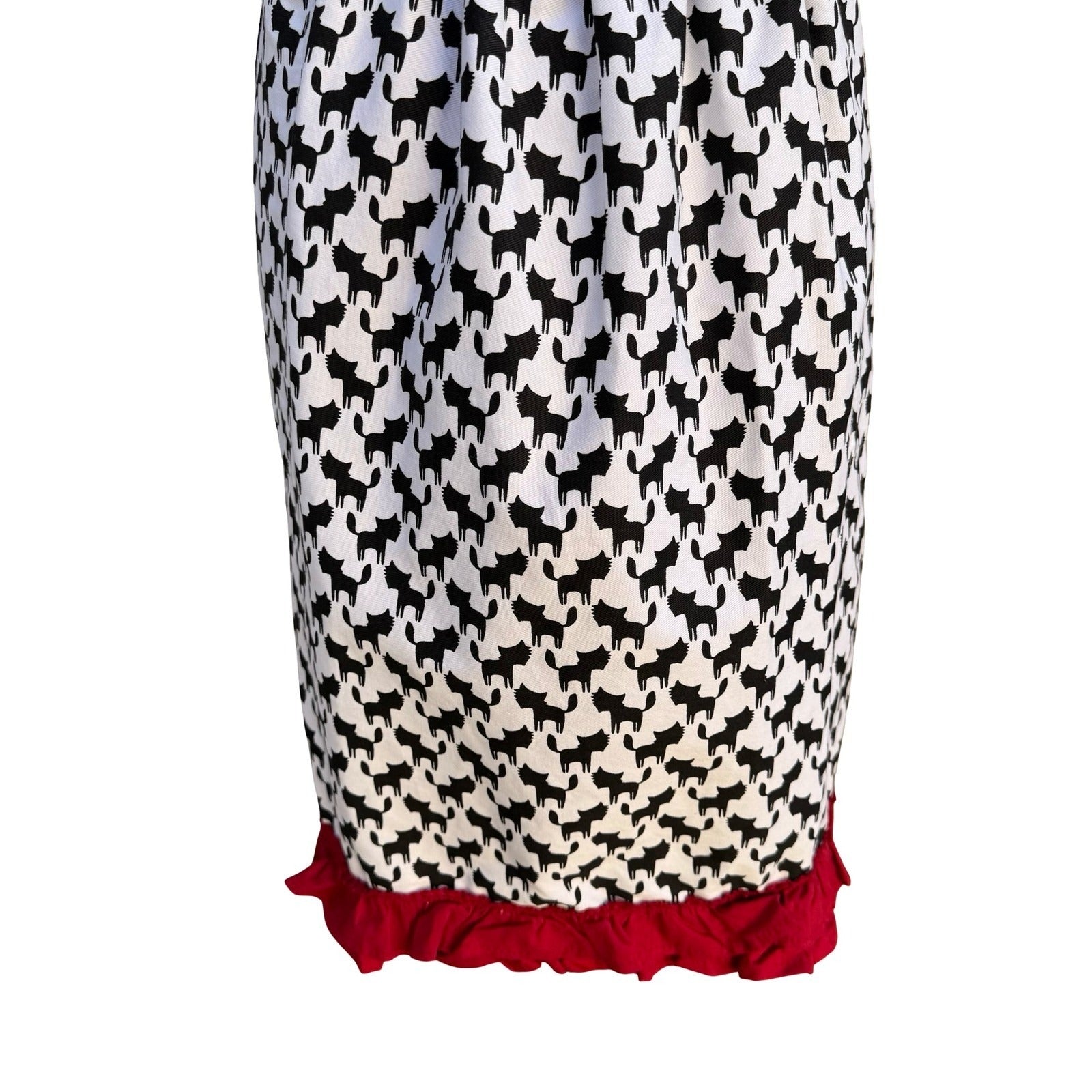Cynthia Rowley New York Kitsch Apron Black White Chevron Cat Print Ruffle New