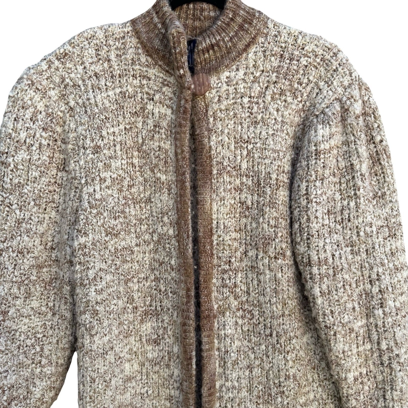 Monto par le Chois Vintage Brown Cream Marled Knit Longline Cardigan Sweater S