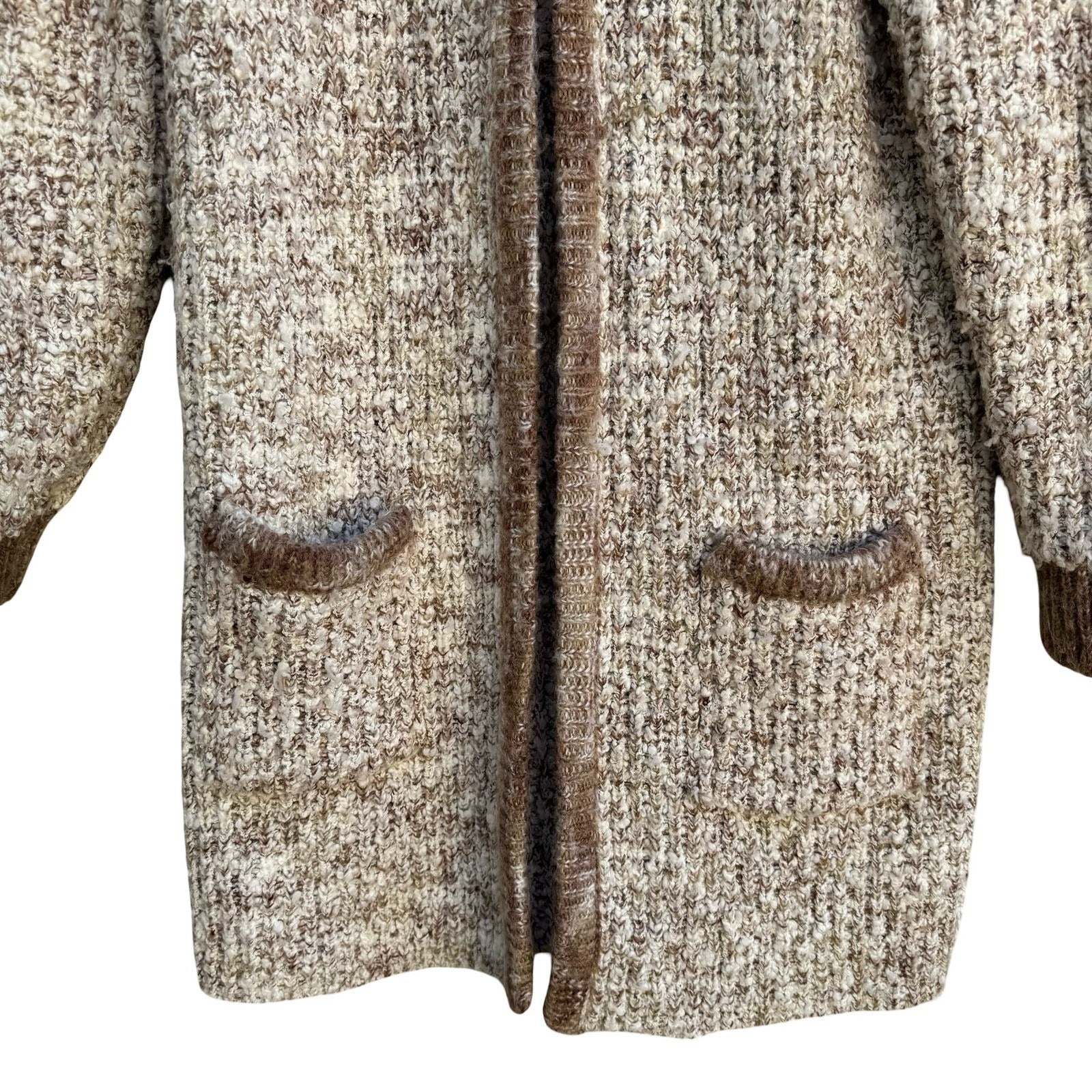 Monto par le Chois Vintage Brown Cream Marled Knit Longline Cardigan Sweater S
