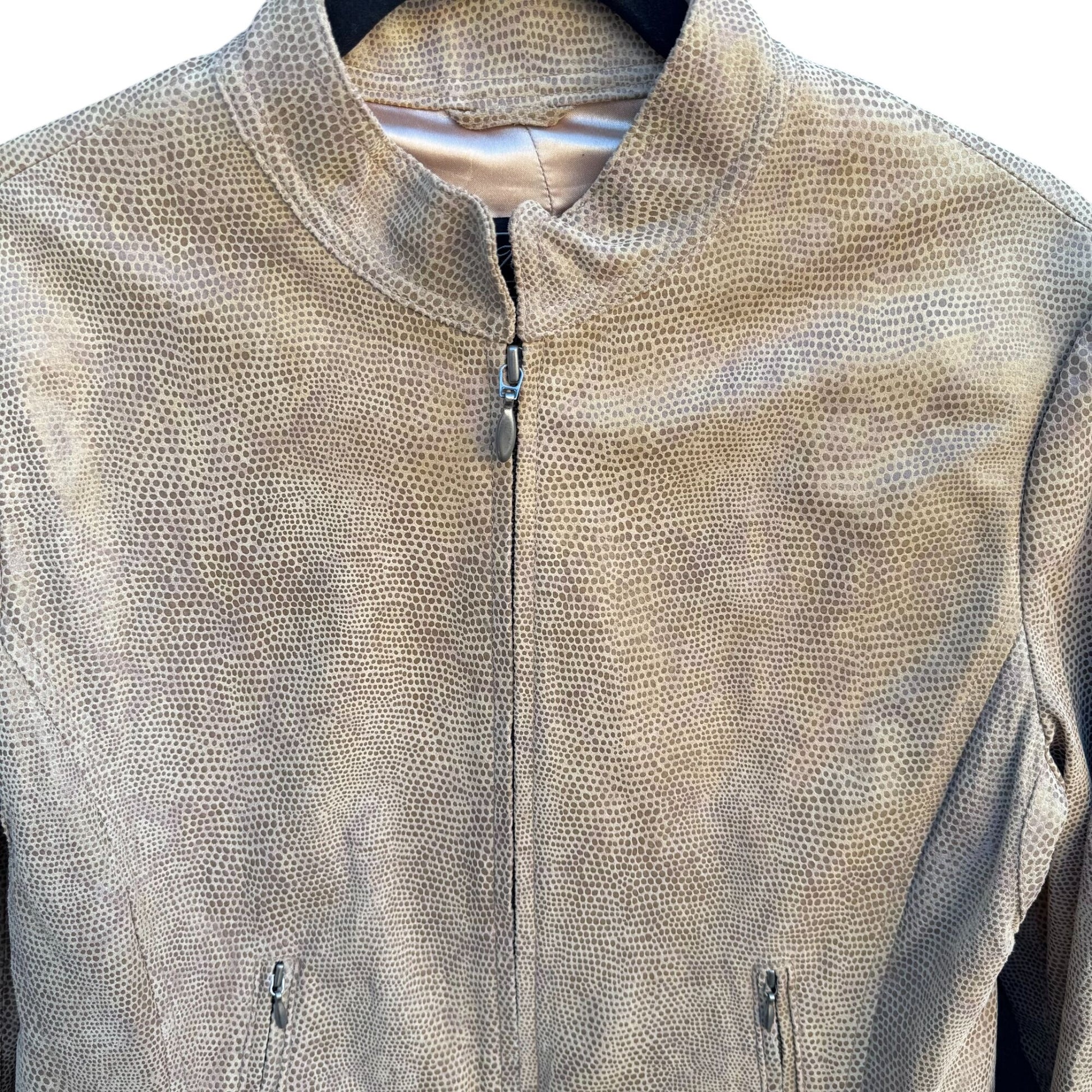 Terry Lewis Classic Luxuries Lizard Embossed Leather Bomber Jacket Zip Pockets S