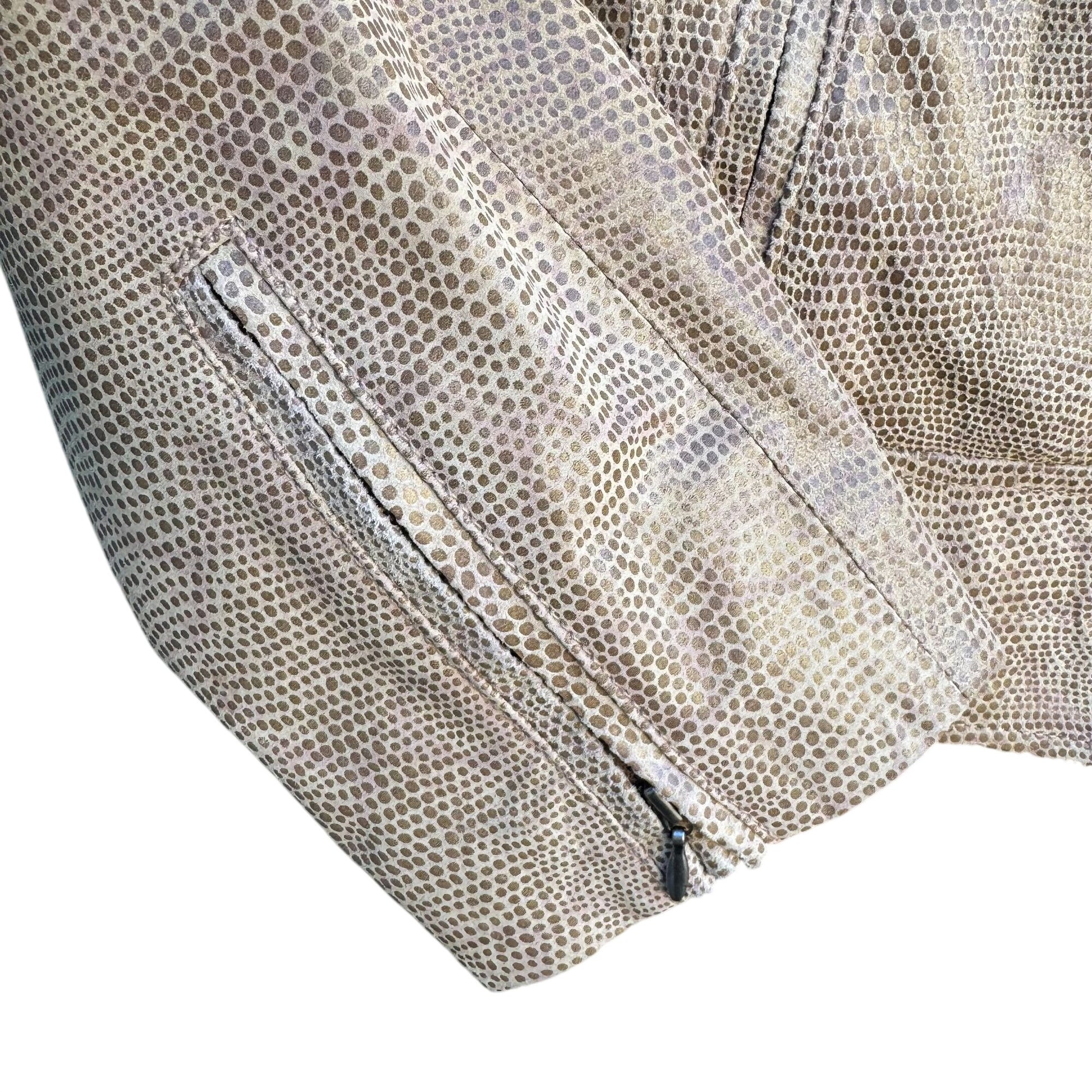 Terry Lewis Classic Luxuries Lizard Embossed Leather Bomber Jacket Zip Pockets S