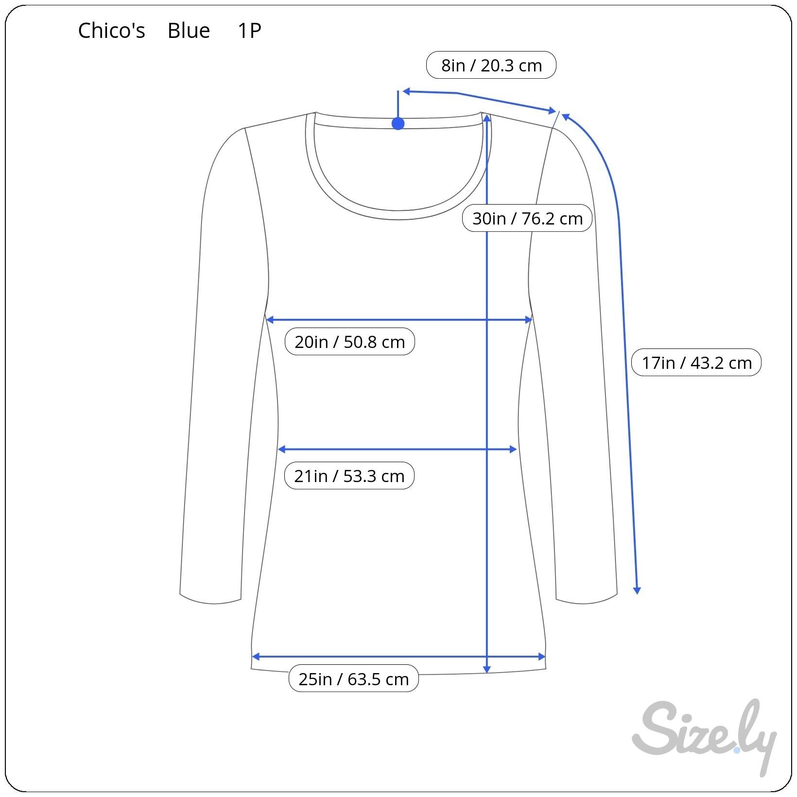Chicos 1P Blue Semi Sheer Asymmetrical Flowy Bell Sleeve Chiffon Blouse Women