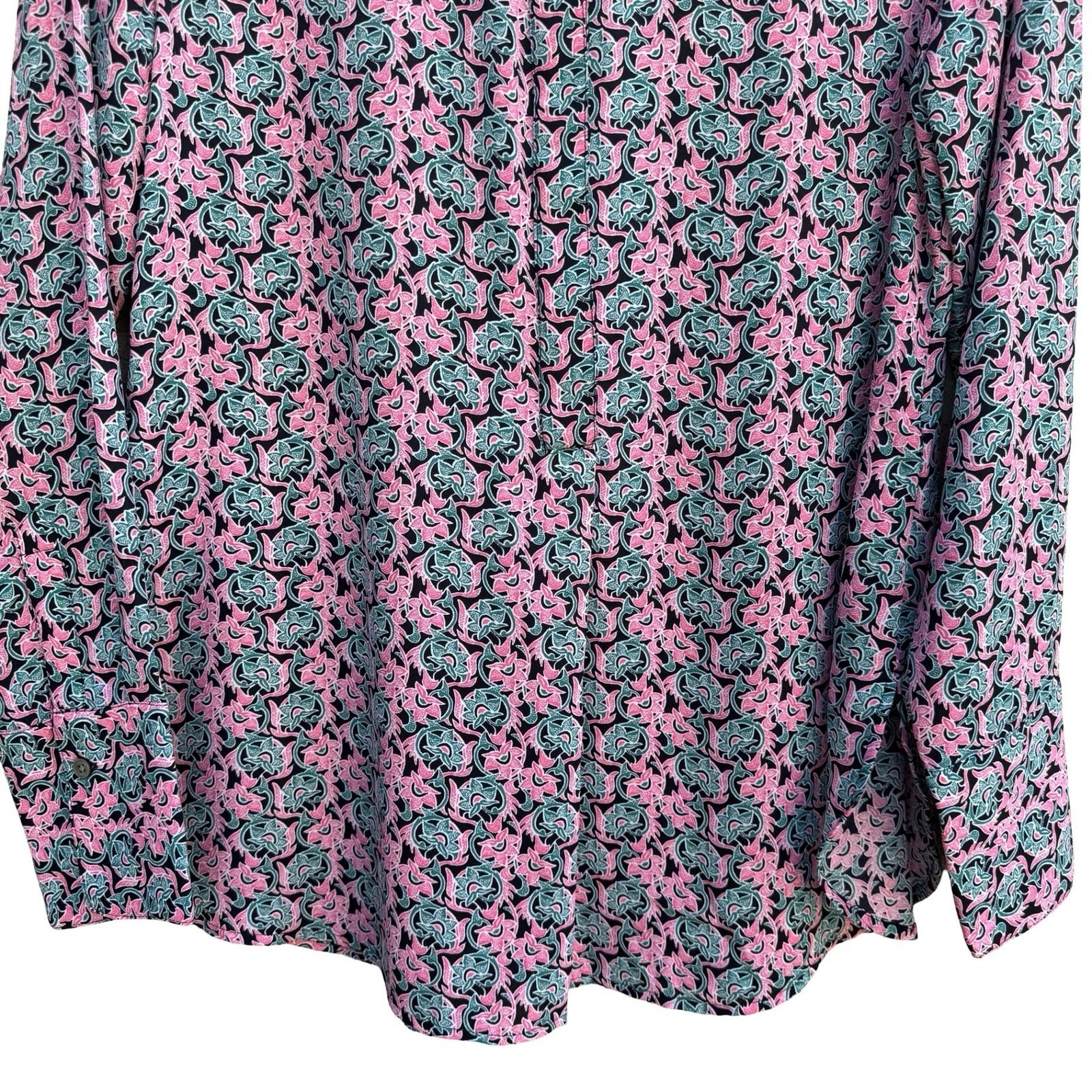 Gap Womens Pink Teal Floral Paisley Long Sleeve Popover Tunic Blouse Medium Boho