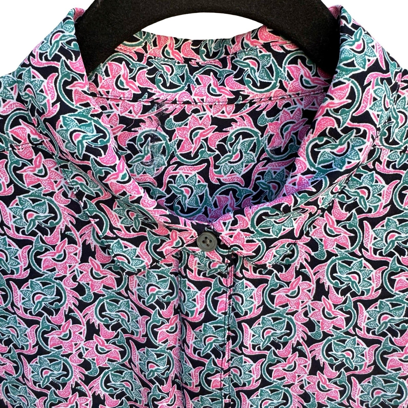 Gap Womens Pink Teal Floral Paisley Long Sleeve Popover Tunic Blouse Medium Boho