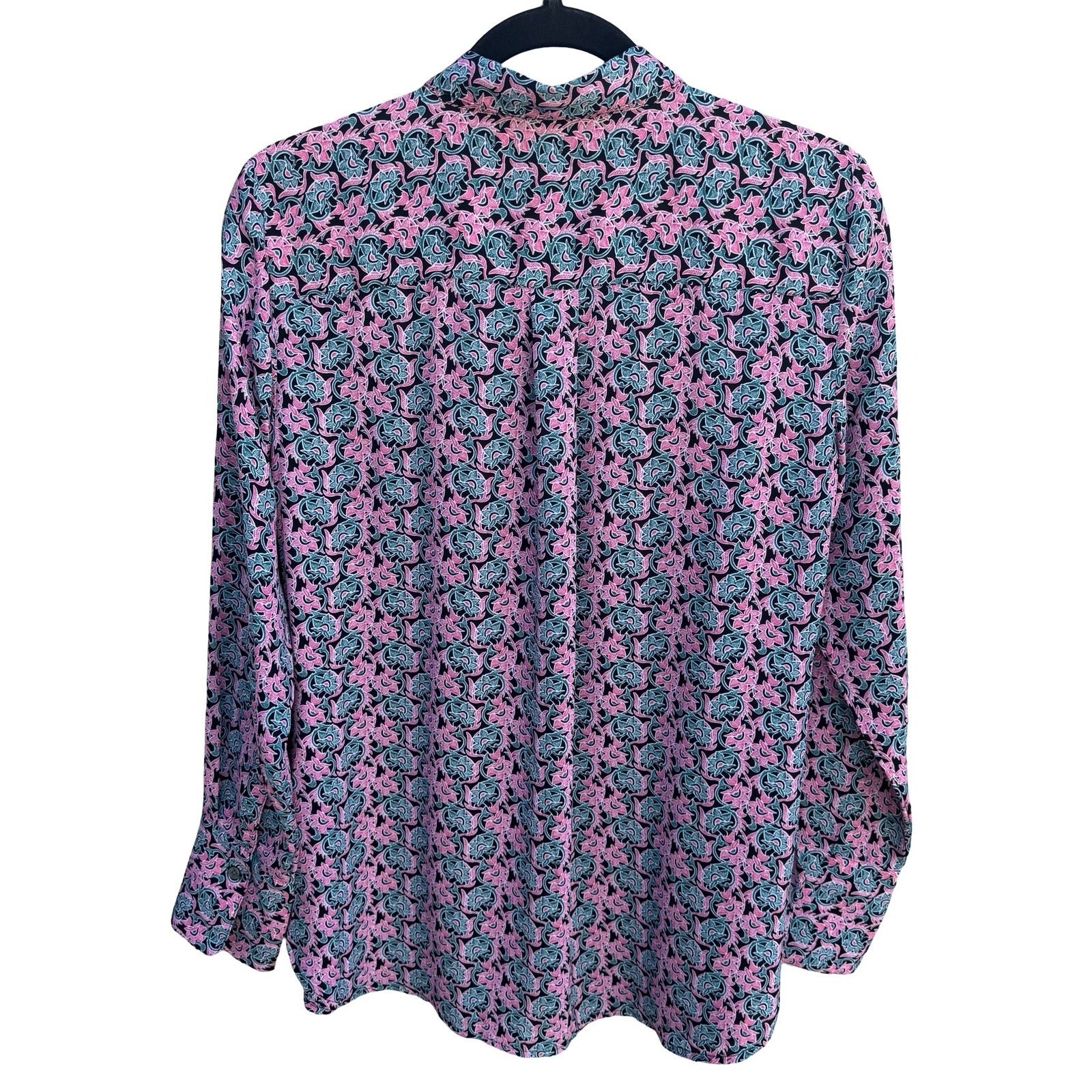 Gap Womens Pink Teal Floral Paisley Long Sleeve Popover Tunic Blouse Medium Boho