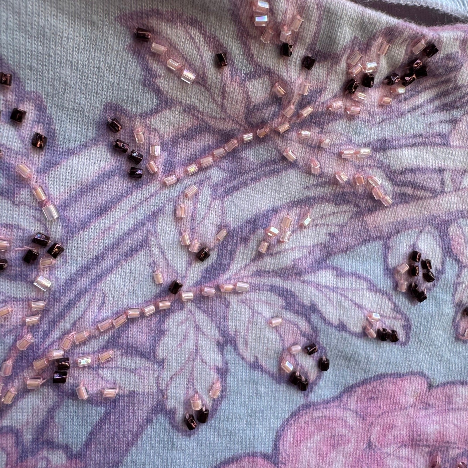 Jane Doe Y2K Whimsigoth Fairycore Pink Art Nouveau Beaded Graphic Crop Top S