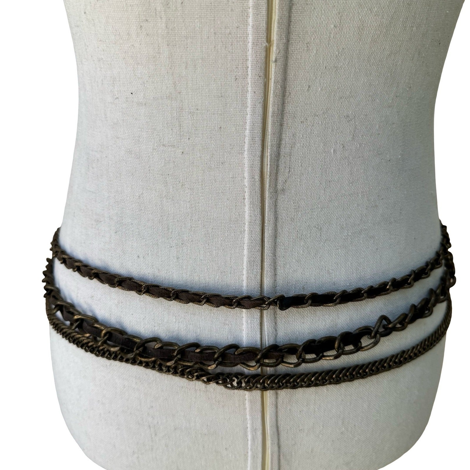 Chan Luu Vintage Y2K Boho Steampunk Grunge Leather Multi Chain Belt Brown XS