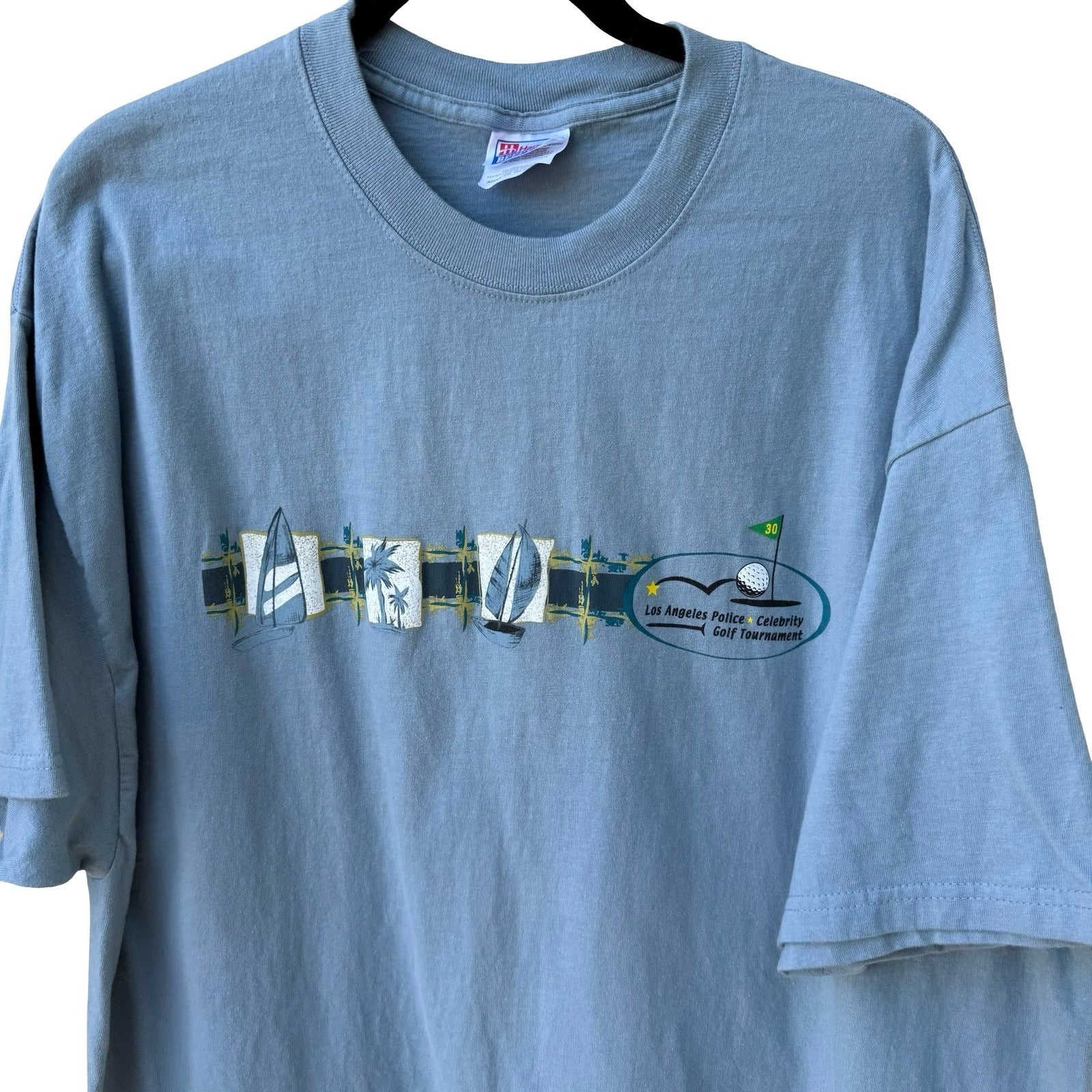 Hanes Beefy-T Mens XXL Blue LA Police Celebrity Golf Tournament Graphic T-Shirt