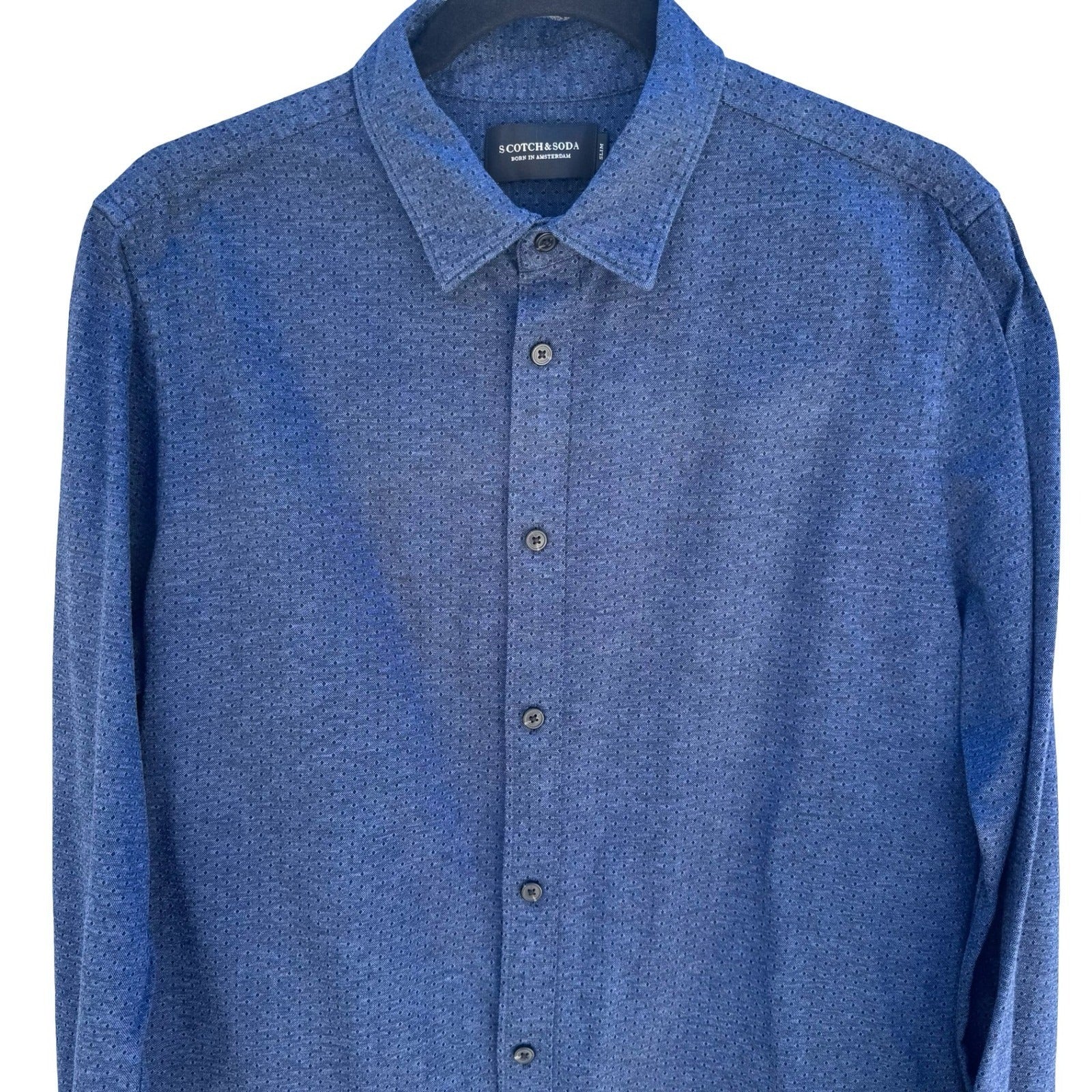 Scotch & Soda Micro Dot Slim Fit Tailored Business Casual Shirt Mens L Blue