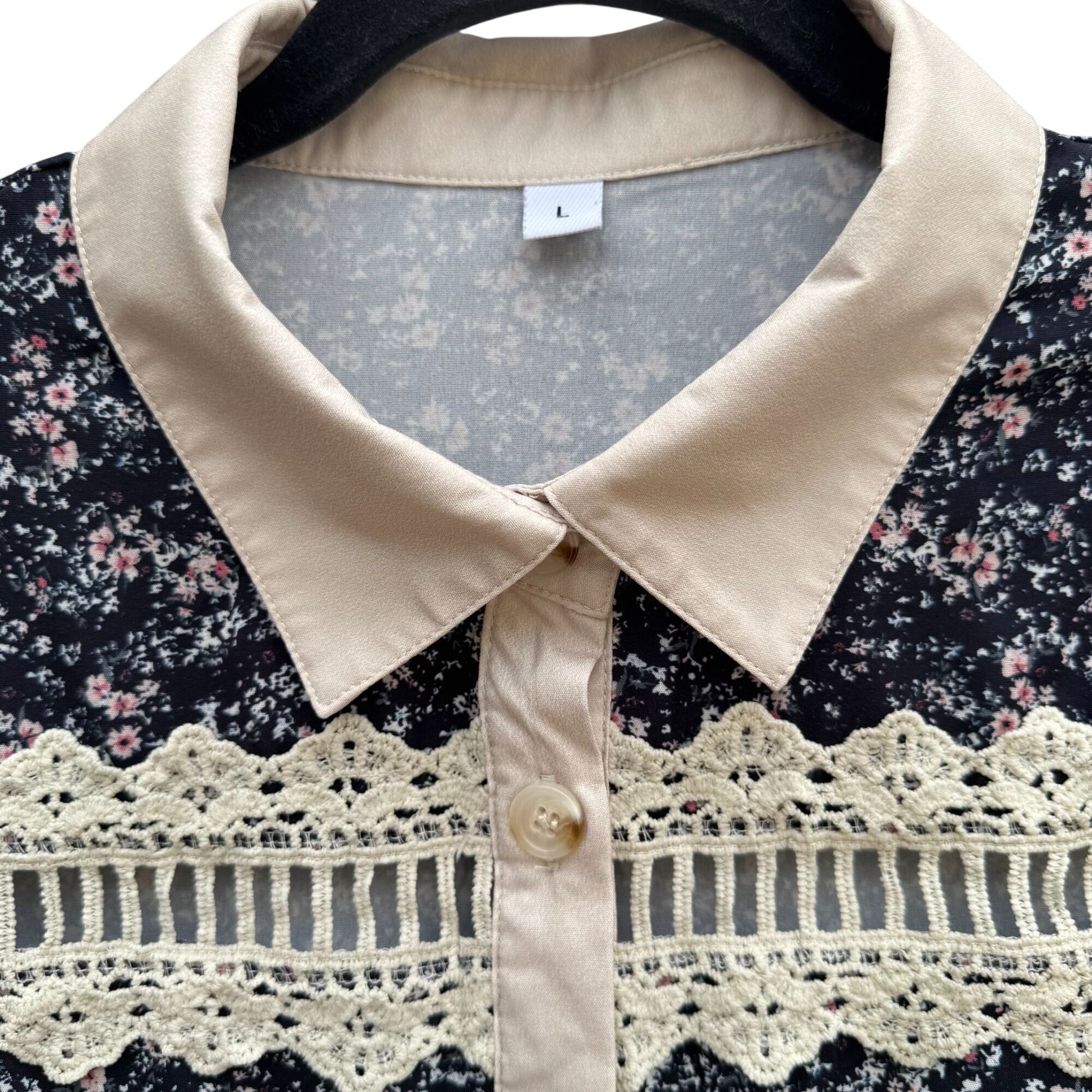 Vintage-Inspired Womens Floral Patchwork Tiered Layered Tunic Top Lace Trim Boho