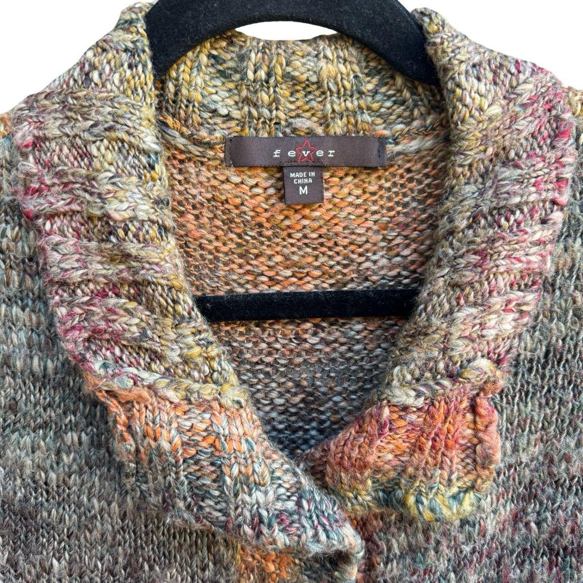 Fever Boho Earthy Fairycore Space Dye Bell Sleeve Ruffle Hem Cardigan Sweater M