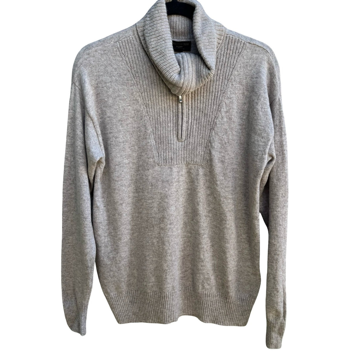 Charter Club 100% Cashmere Quiet Luxury Quarter Zip Roll Neck Sweater Tan M