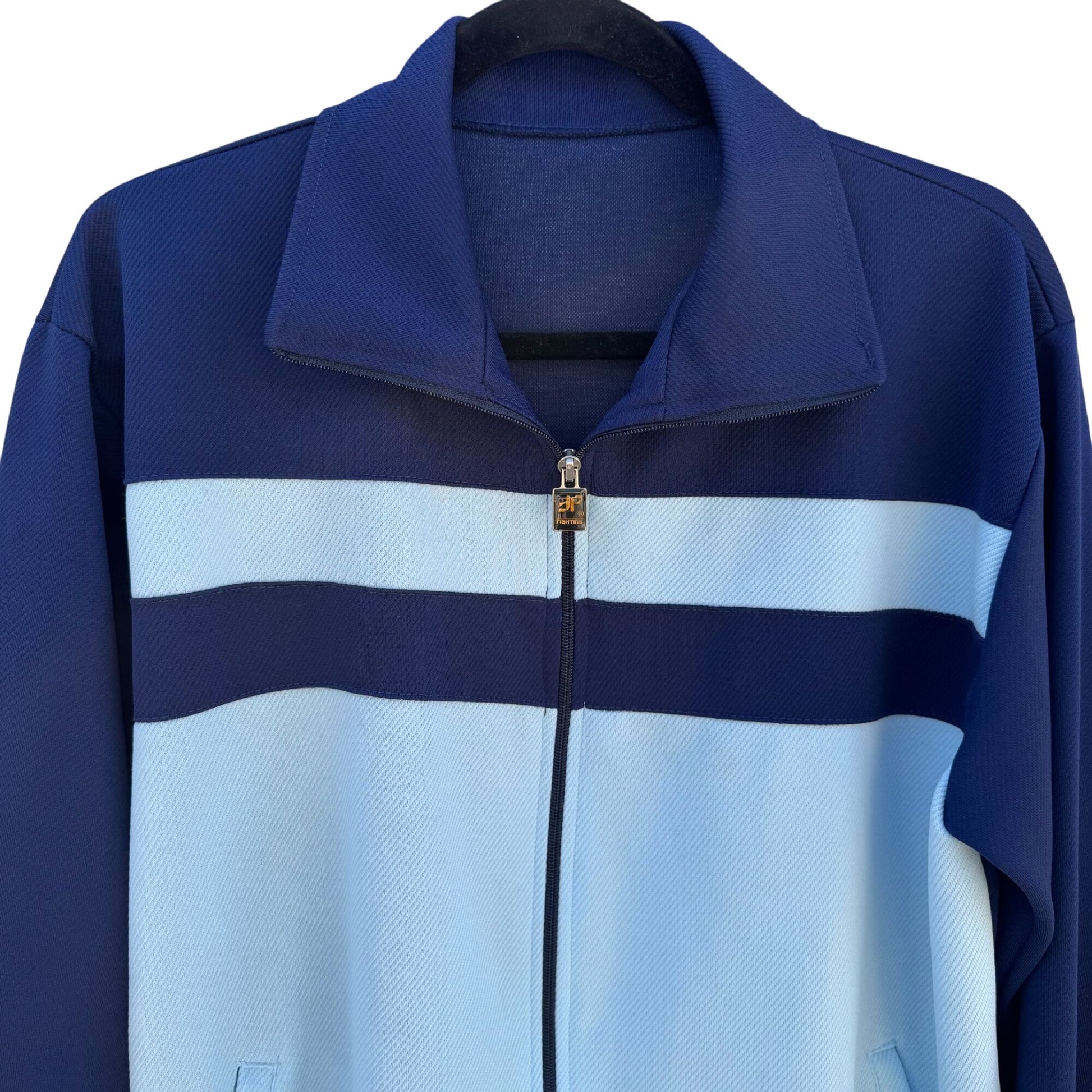 Sunkyung Fighting Vintage Blue Zip-Up Striped Ribbed Hem & Cuffs Track Jacket L