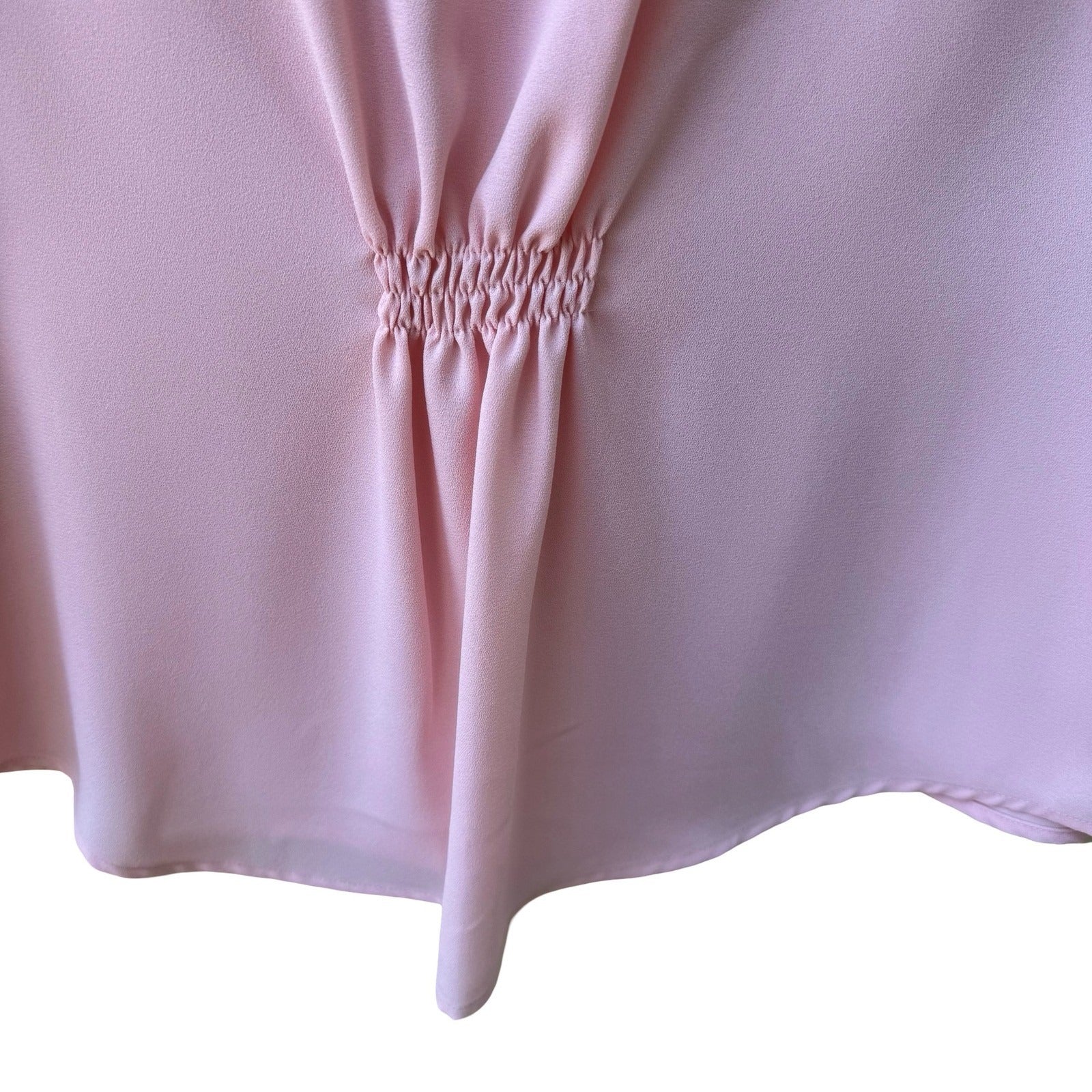Tahari Arthur S Levine Feminine Pastel Pink Pleated Cinched Back Blouse L NEW