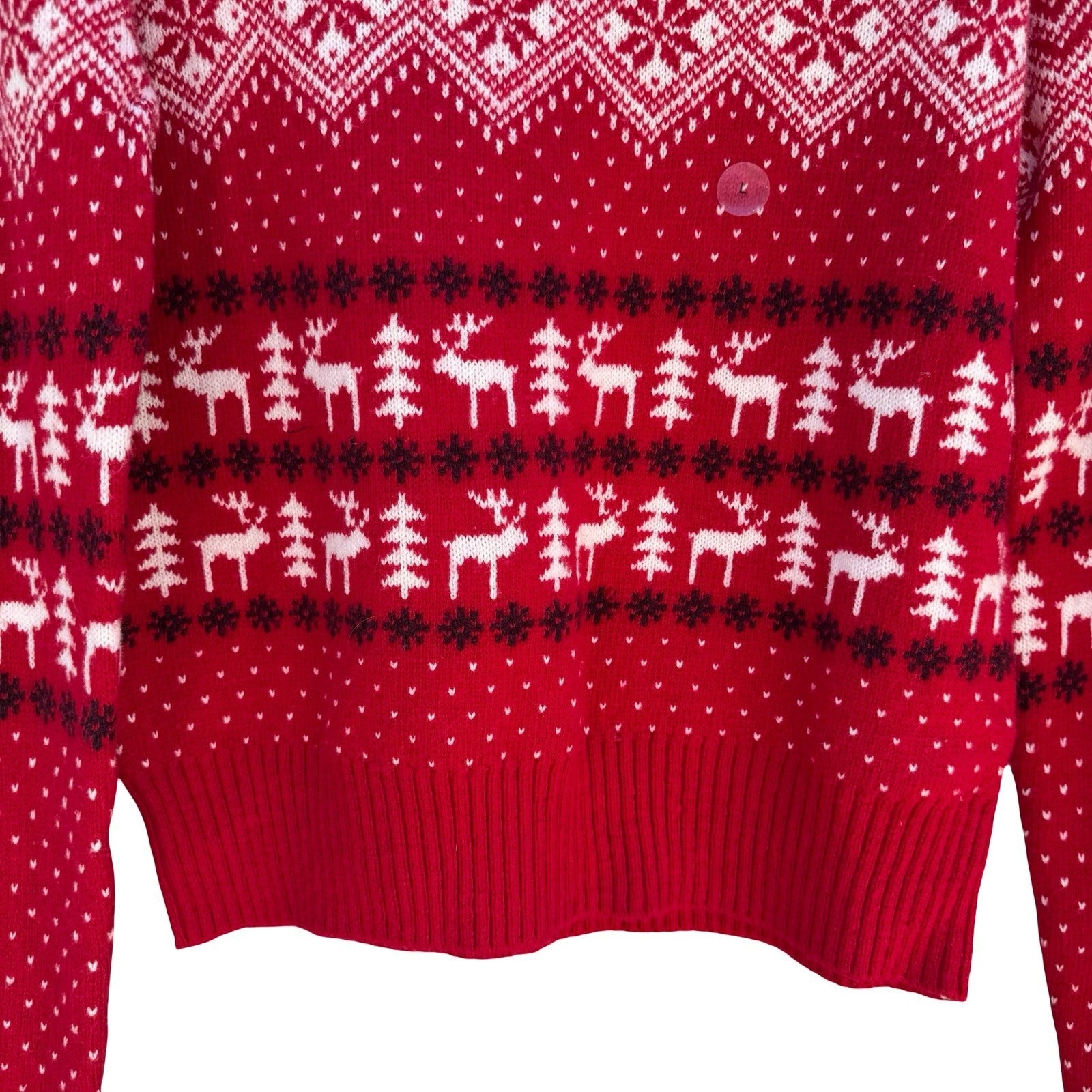 Prince & Fox Mens Large Red Fair Isle Reindeer Snowflake Nordic Knit Sweater NEW