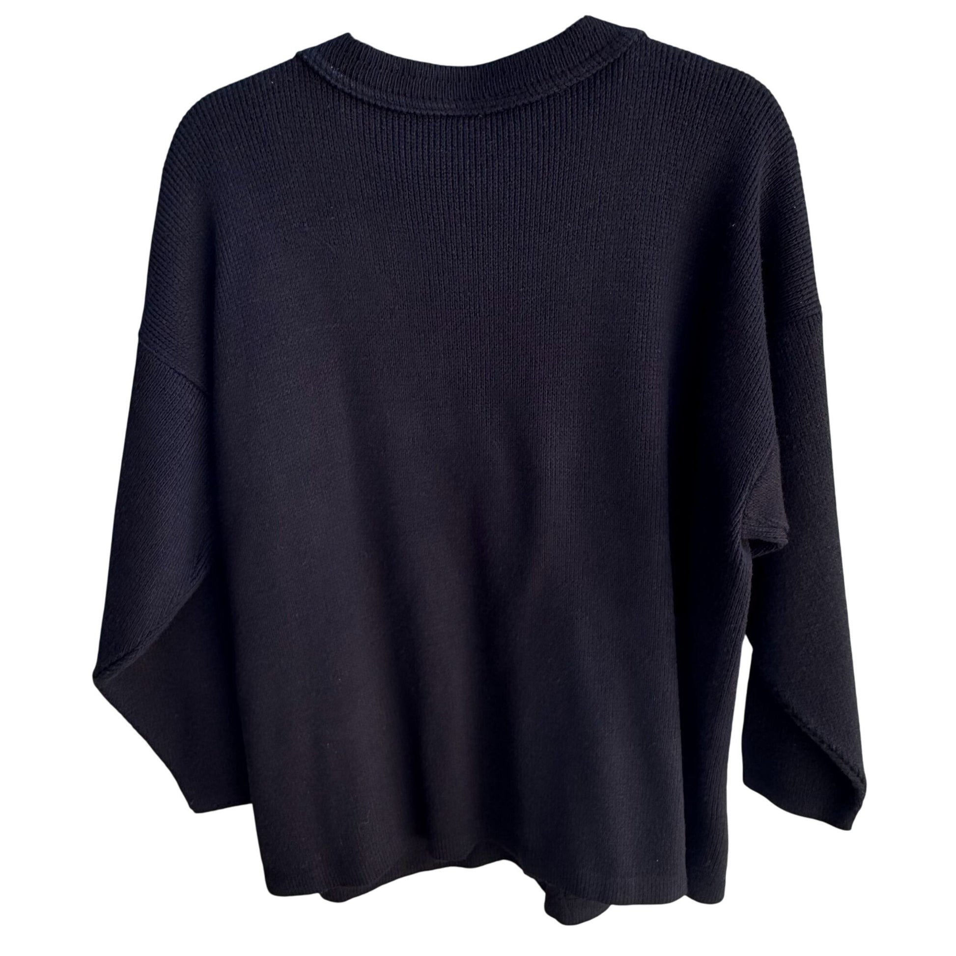 College Point Vintage Black Knit Gold Button Pockets Oversized Cardigan Sweater