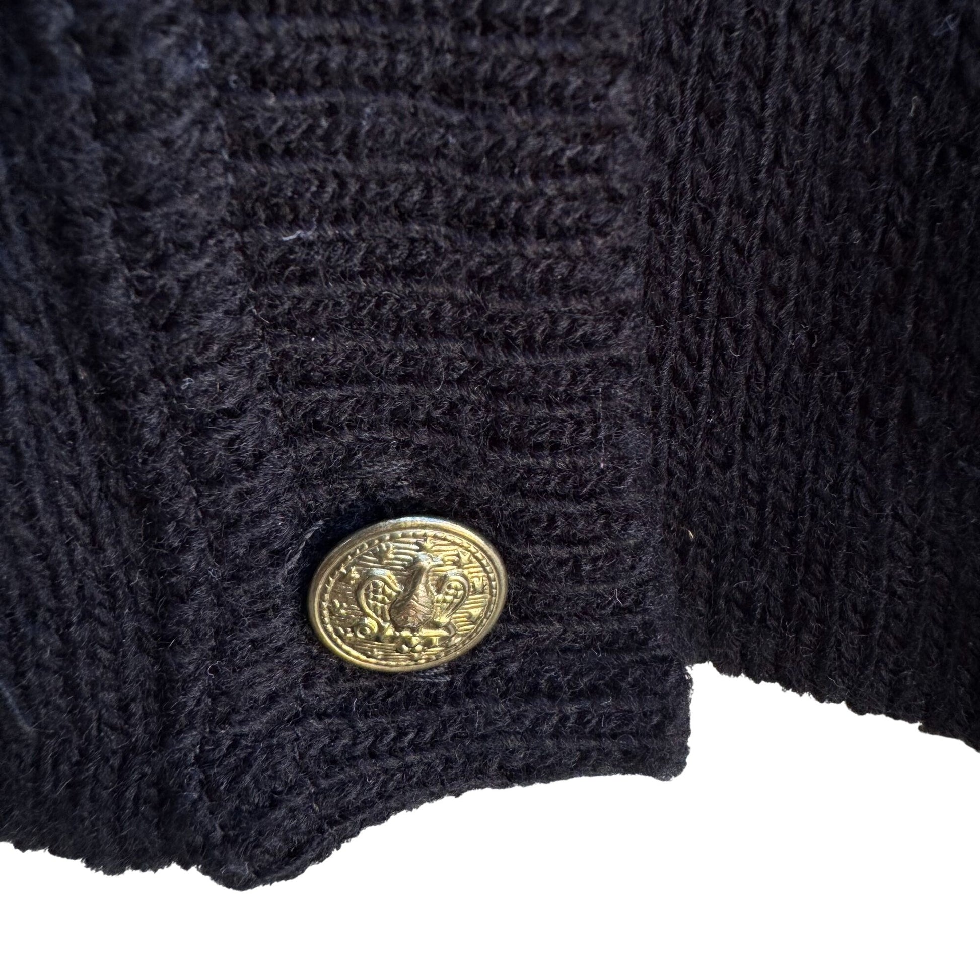 College Point Vintage Black Knit Gold Button Pockets Oversized Cardigan Sweater