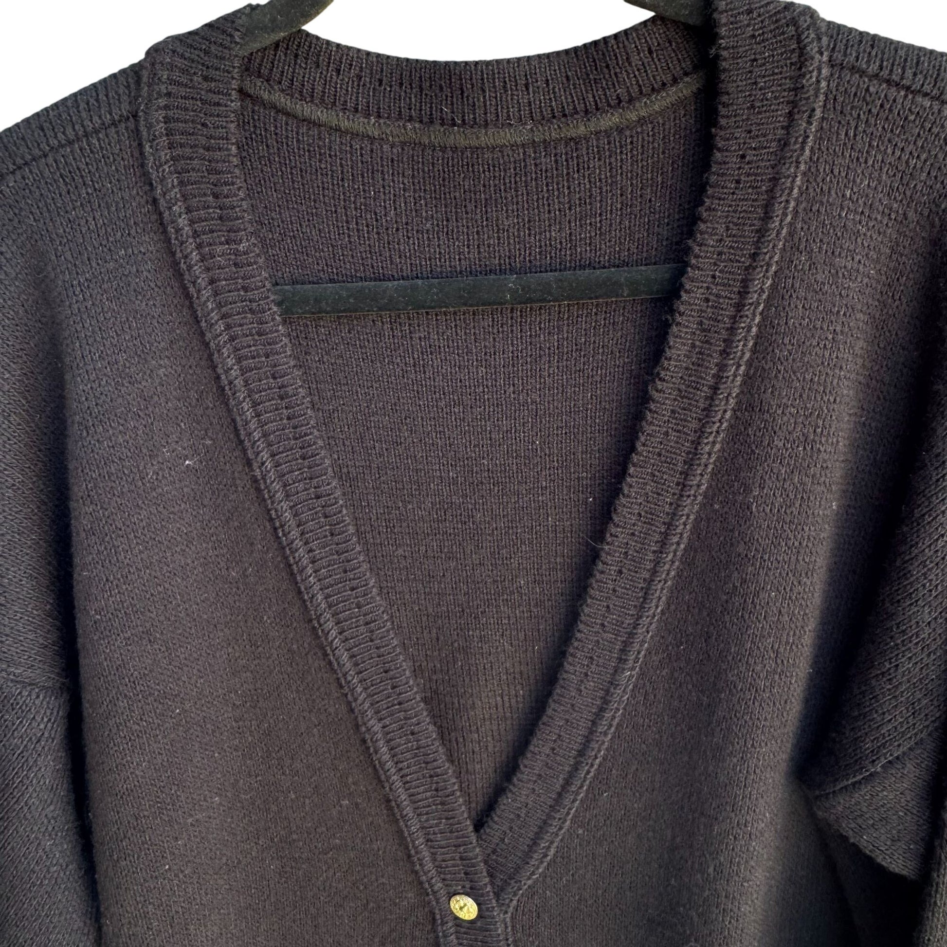College Point Vintage Black Knit Gold Button Pockets Oversized Cardigan Sweater