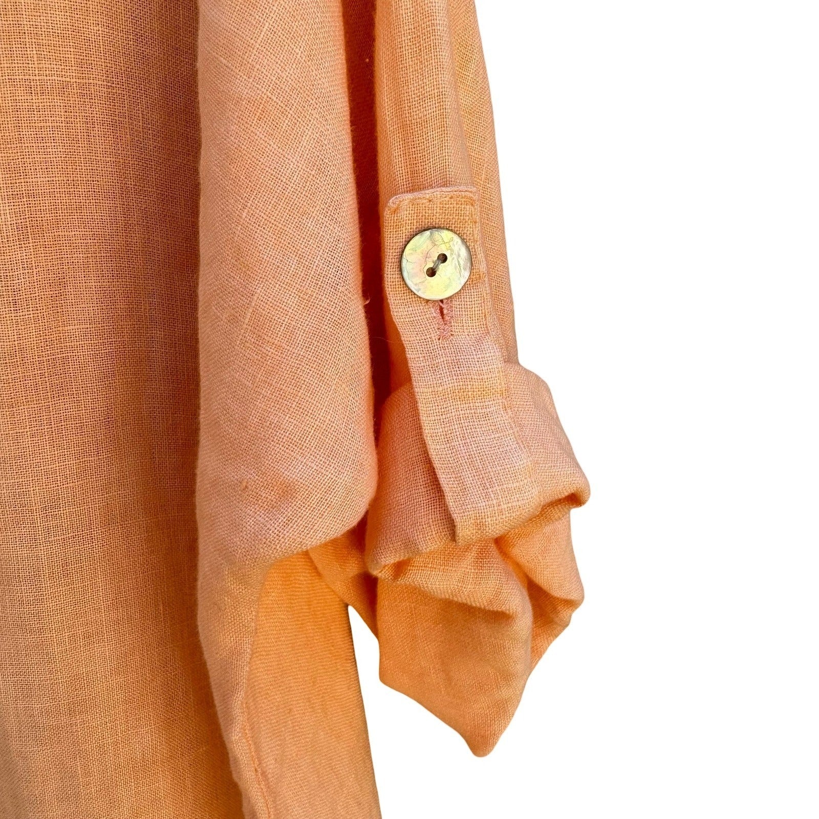Meo Meli Italy 100% Linen Coastal Lagenlook Resortwear Shirt Peach Cutout OS NEW