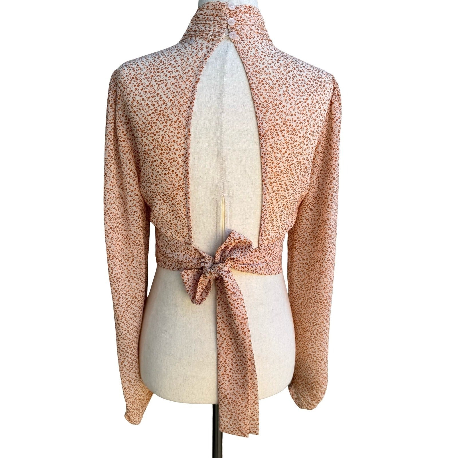Cotton Candy LA Coquette Dainty Floral Mock Neck Open Back Tie Crop Top Orange S