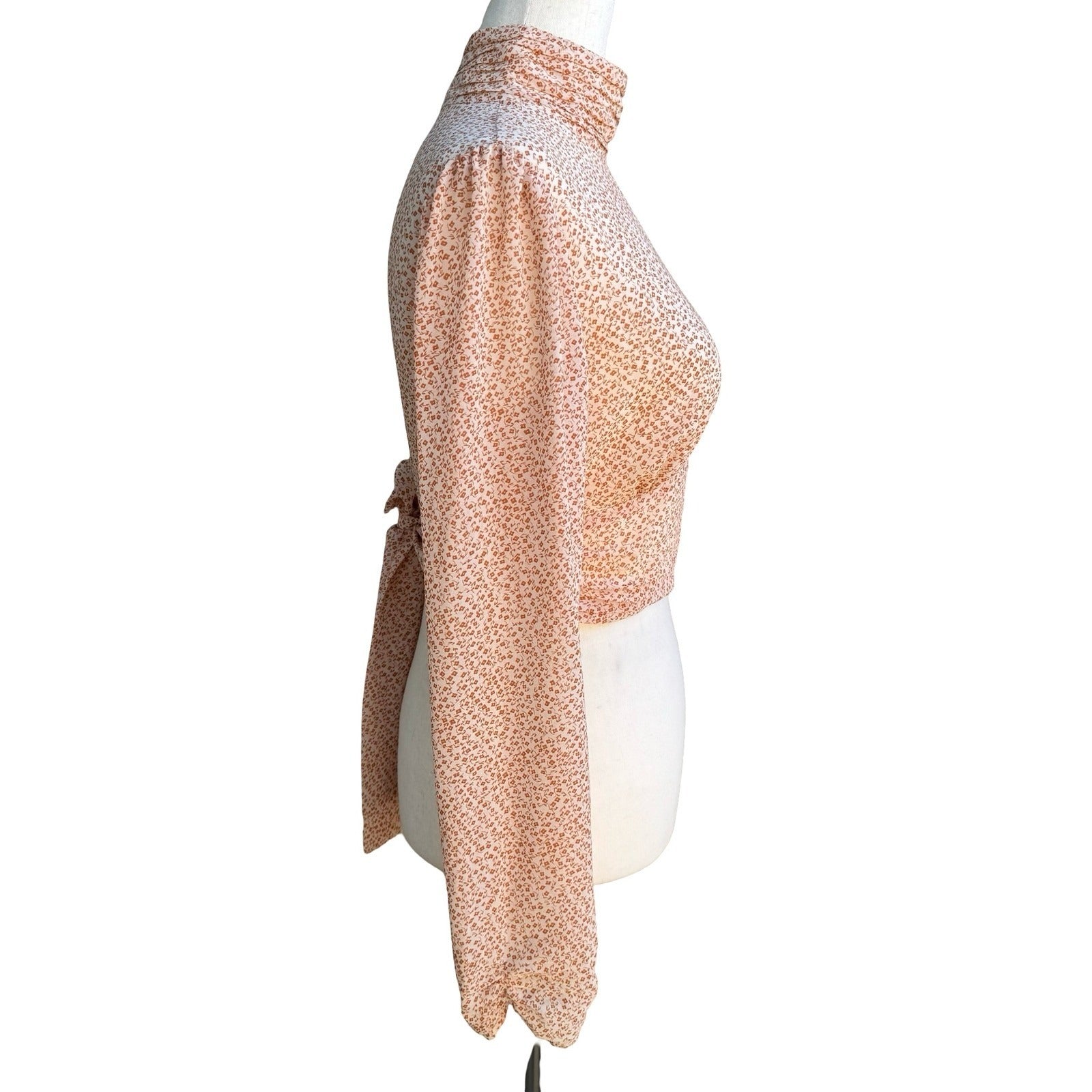 Cotton Candy LA Coquette Dainty Floral Mock Neck Open Back Tie Crop Top Orange S