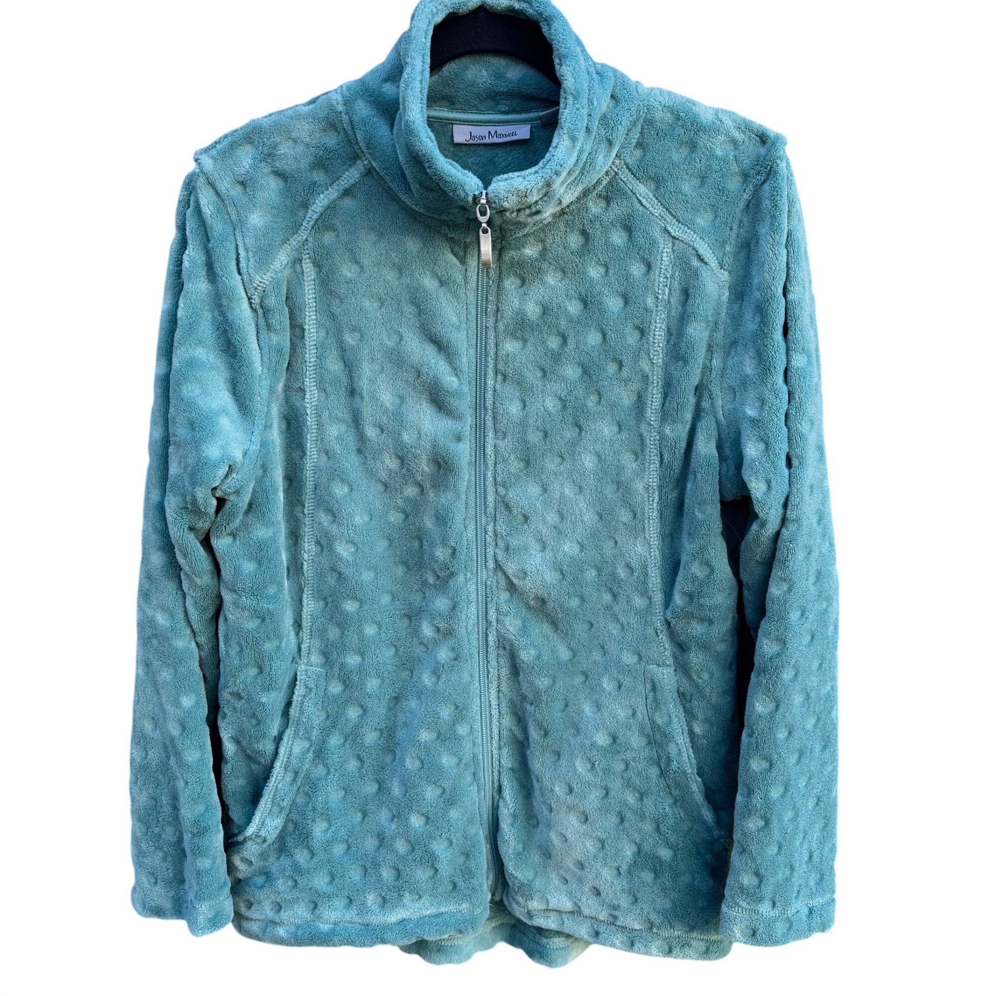 Jason Maxwell Womens Aqua Textured Fuzzy Fleece Polka Dot Zip-Up Jacket M Cozy
