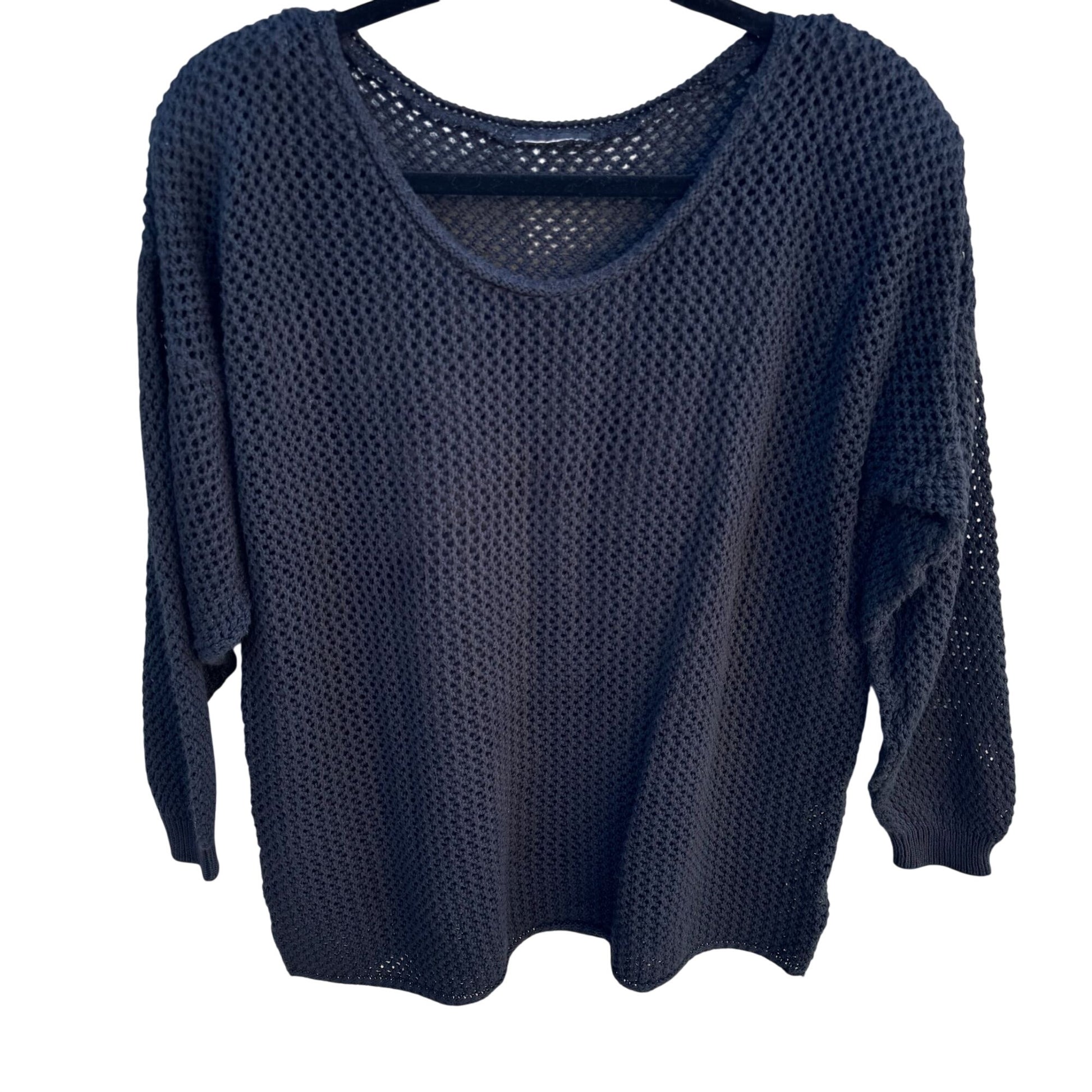 Vintage 80s Oversized Womens Black Goth Alternative Knit Sweater Top Fishnet L