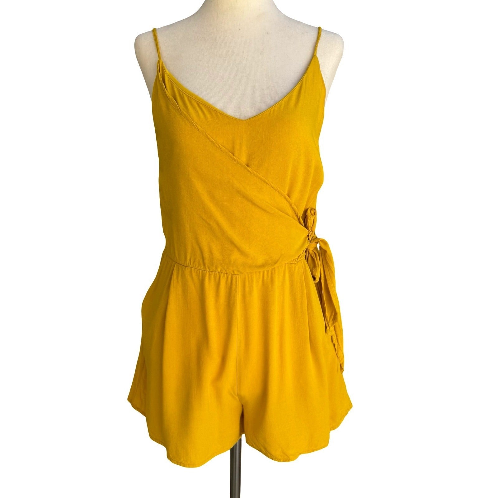 One Clothing Festival Boho Faux Wrap Romper Spaghetti Strap Sun Yellow Womens M