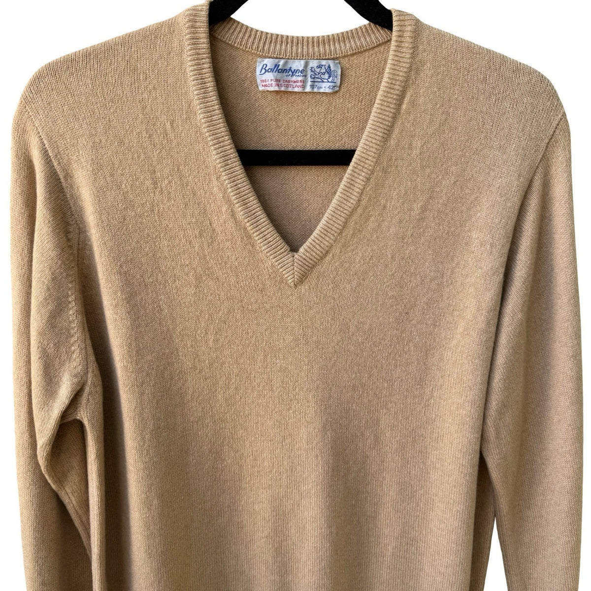 Ballantyne Vintage Scottish Cashmere Old Money Preppy V-Neck Sweater Mens Tan L